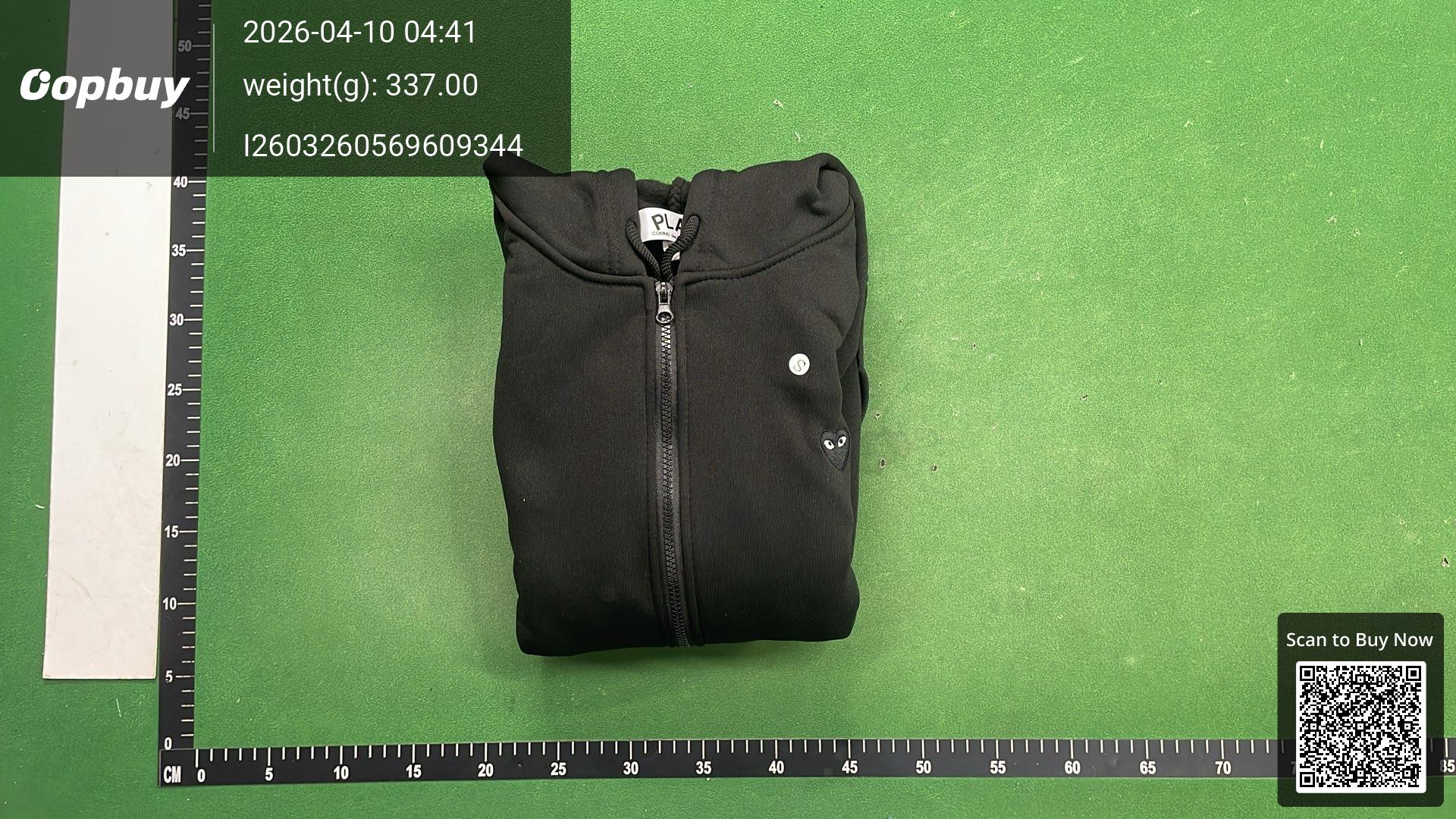 Foto QC 8 de Comme des Garcons PLAY Hooded Zip-up Jacket Fleece Black Heart White