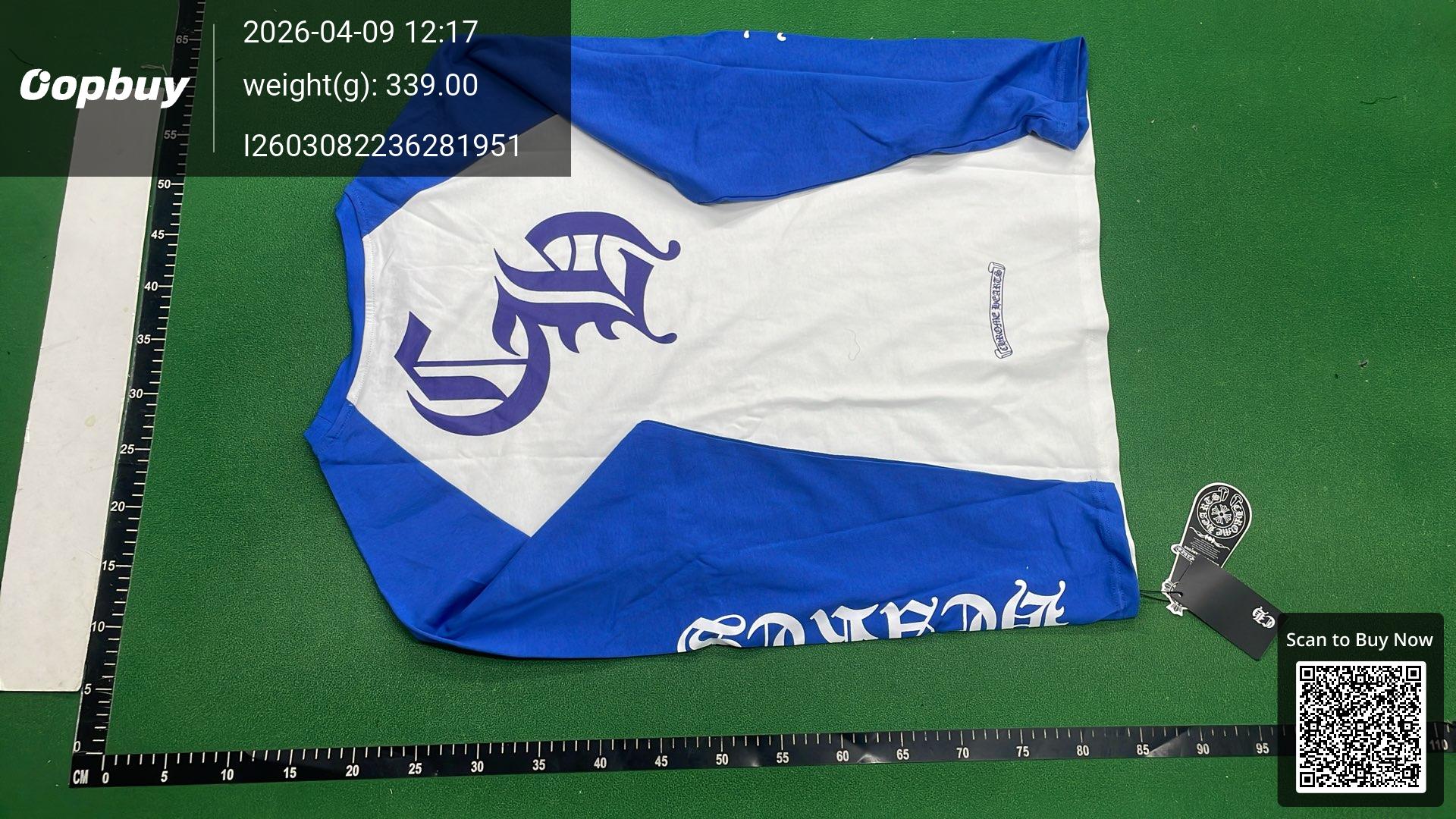 Foto QC 6 de Chrome Hearts Horseshoe Sleeve Print Raglan T-shirt White Blue