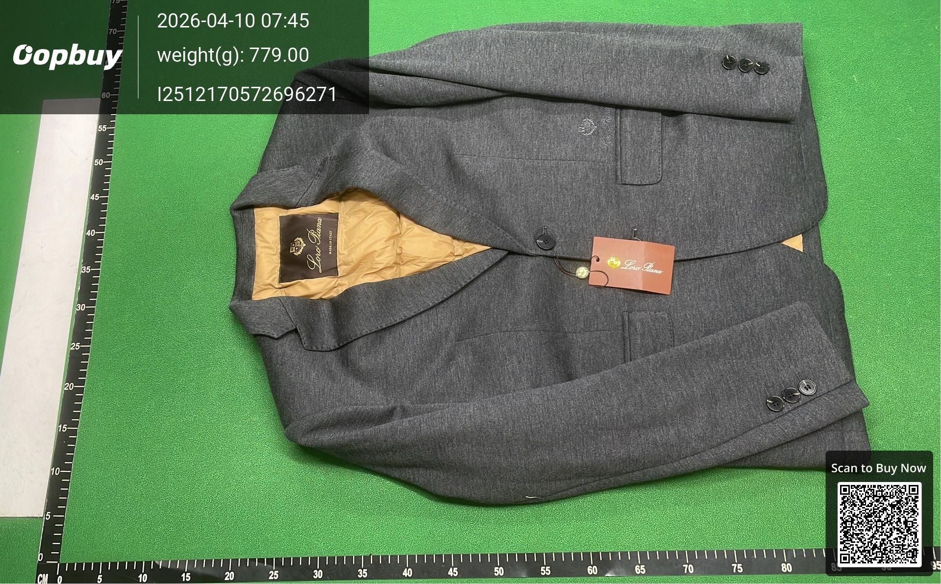 Foto QC 3 de Loro Piana Down Blazer Jacket Wool Blend Embroidery Grey
