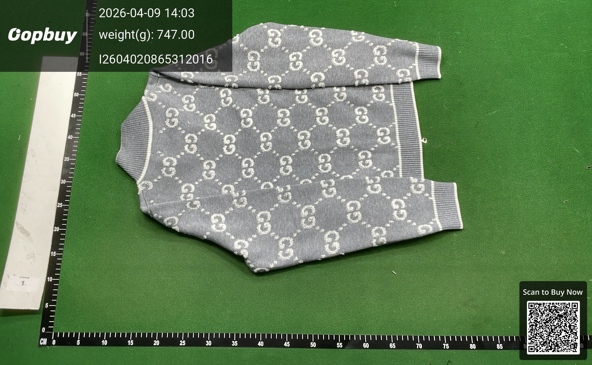 Foto QC 5 de Gucci Zip Sweater GG Monogram Wool Grey