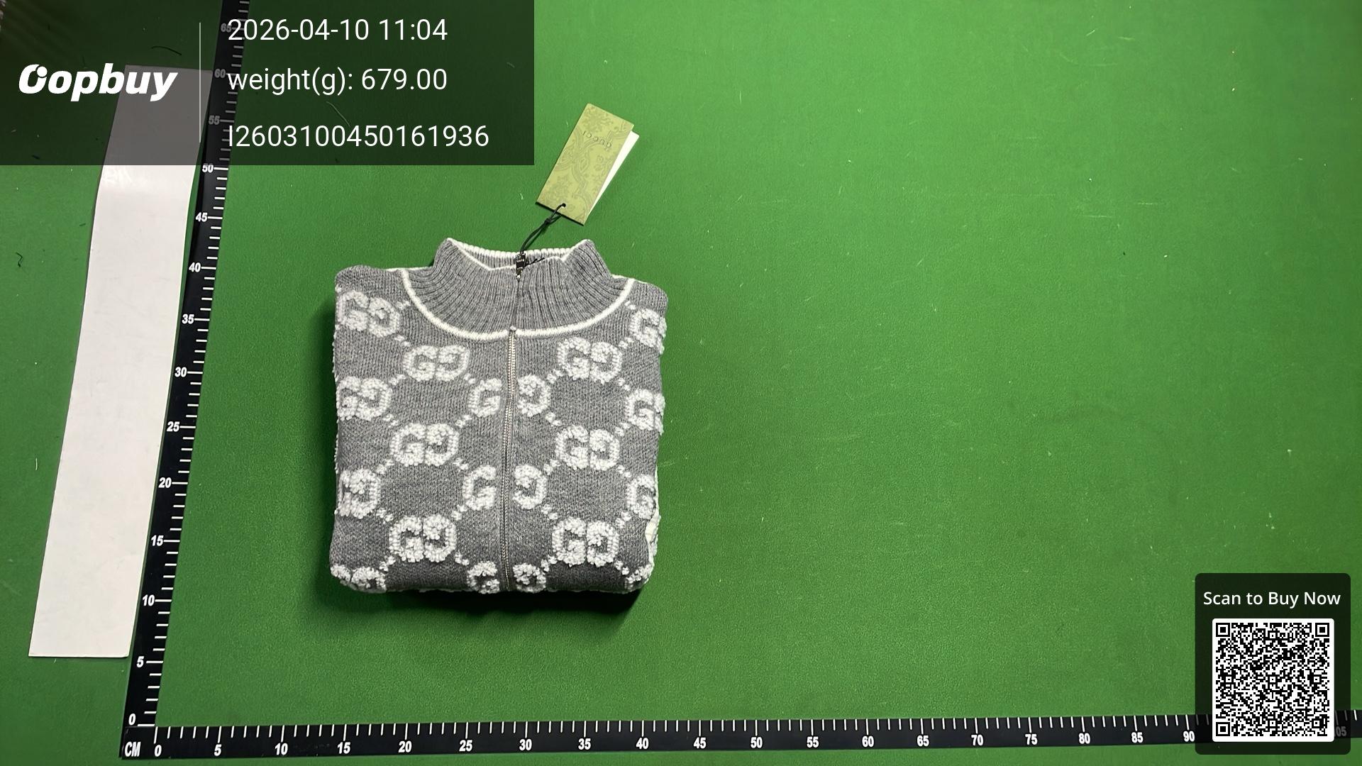 Foto QC 8 de Gucci Zip Sweater Wool GG Towel Embroidery Grey