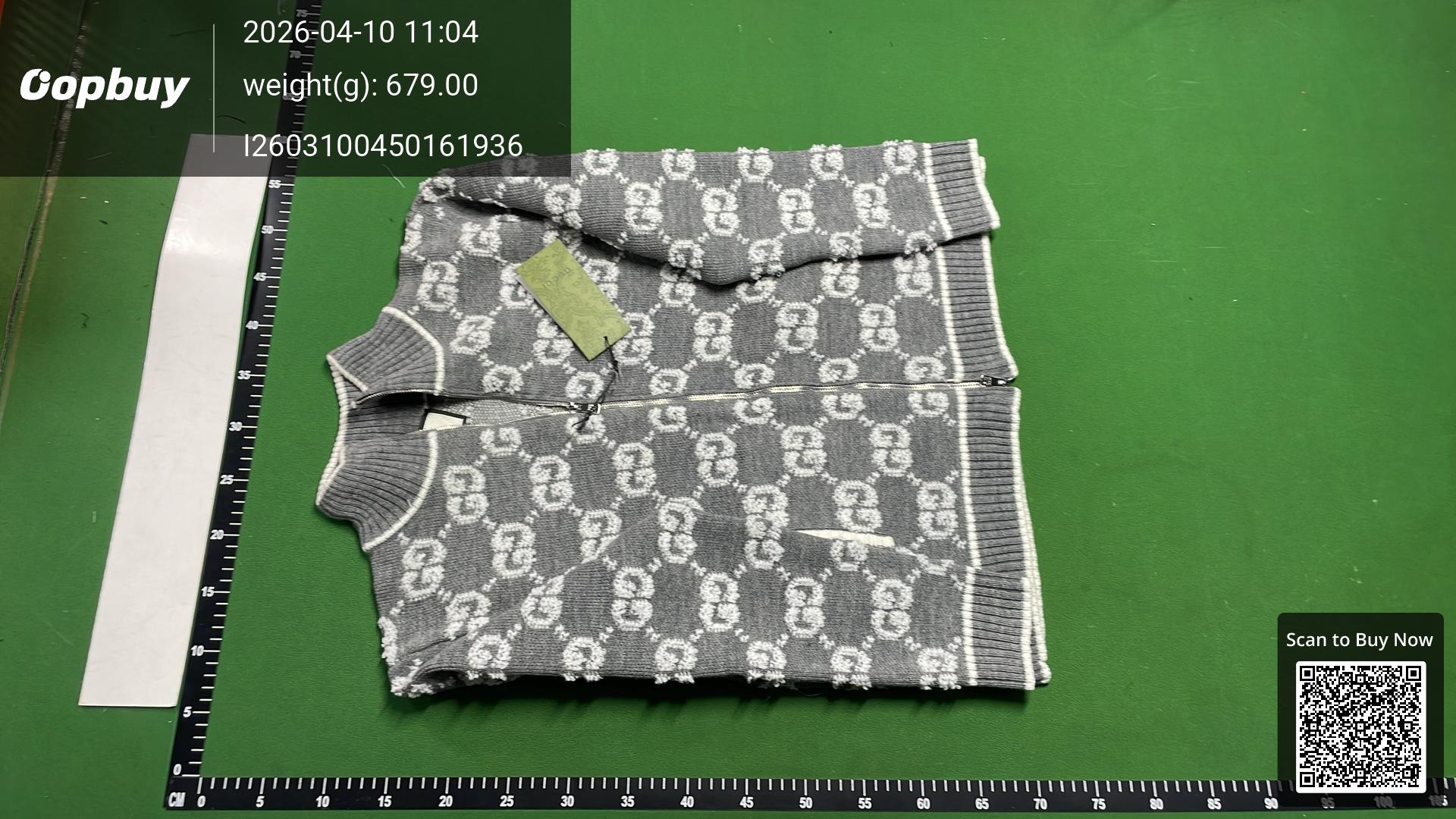 Foto QC 4 de Gucci Zip Sweater Wool GG Towel Embroidery Grey