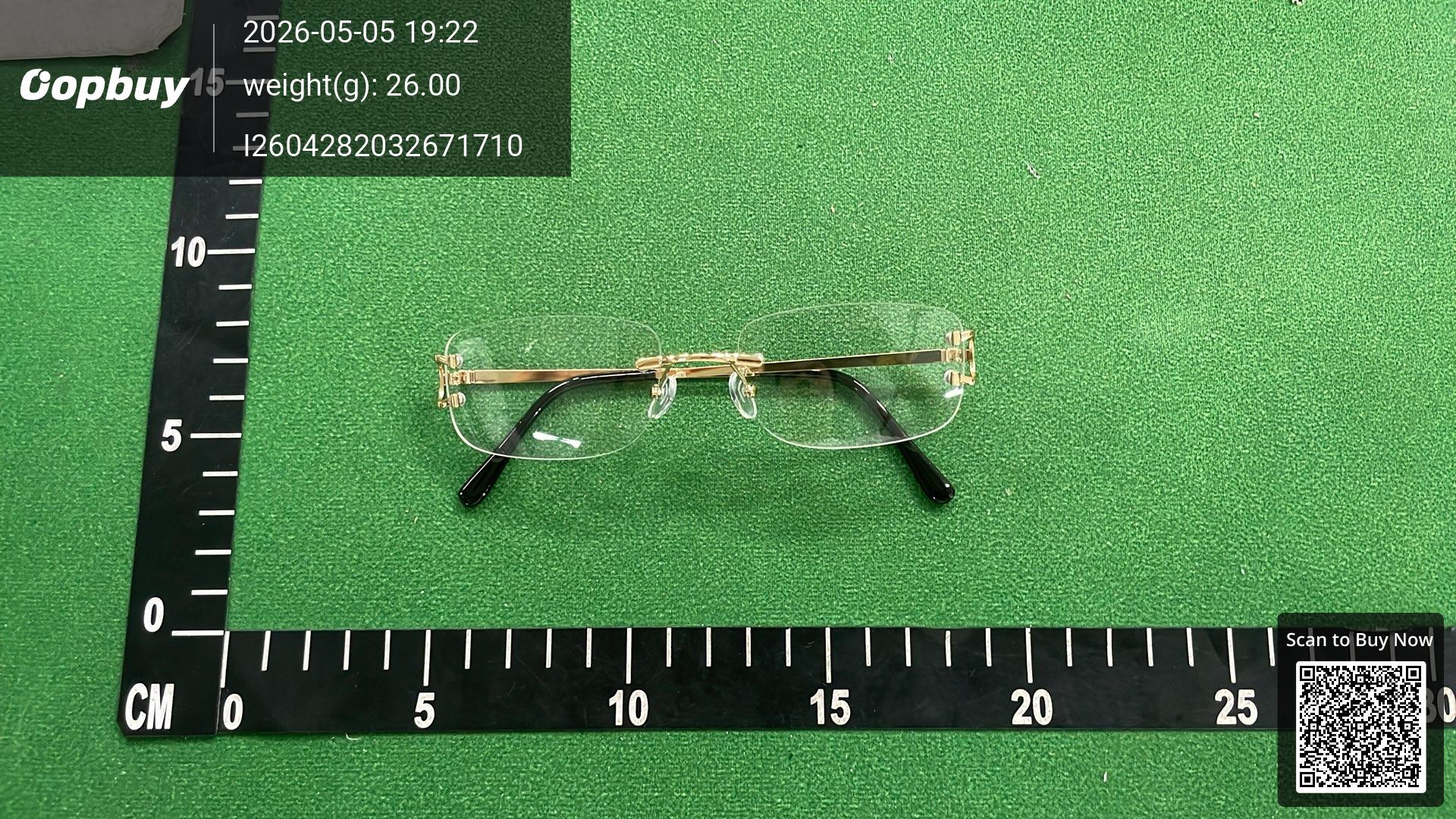 Foto QC 2 de Cartier Rectangle Rimless Metal Sunglasses Gold Clear