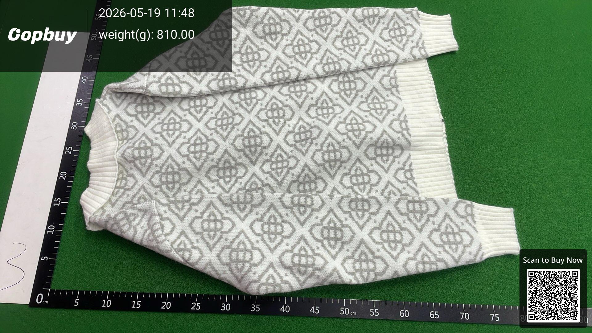Foto QC 5 de Casablanca Zip Sweater Cable Knit Checkerboard Wool Cream