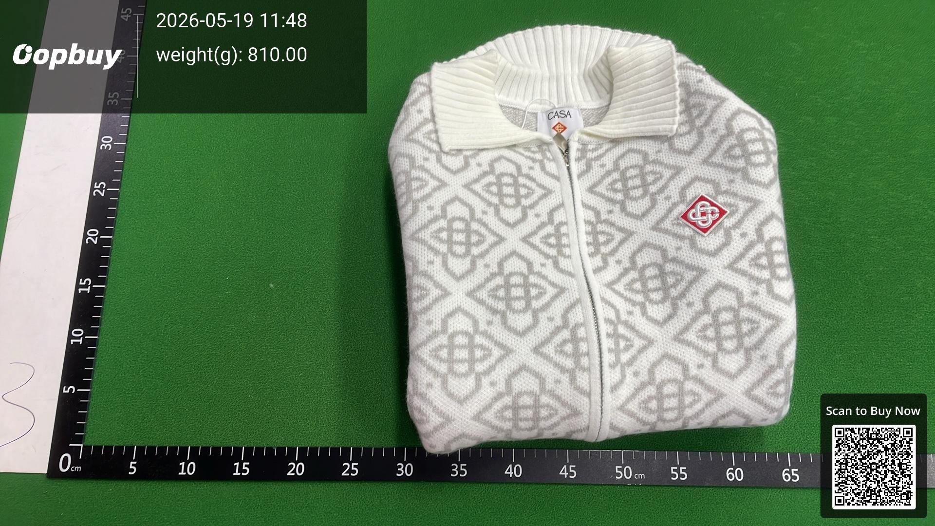 Foto QC 7 de Casablanca Zip Sweater Cable Knit Checkerboard Wool Cream