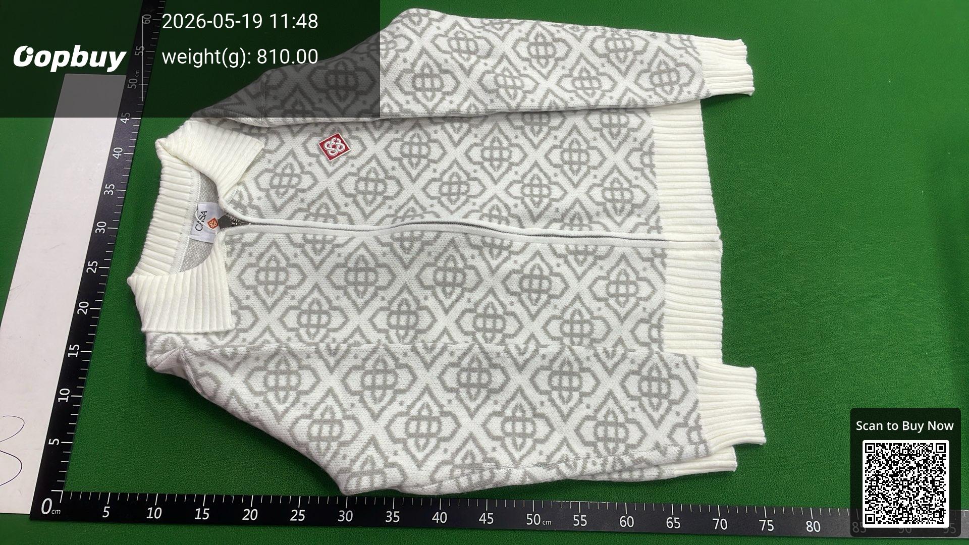 Foto QC 3 de Casablanca Zip Sweater Cable Knit Checkerboard Wool Cream