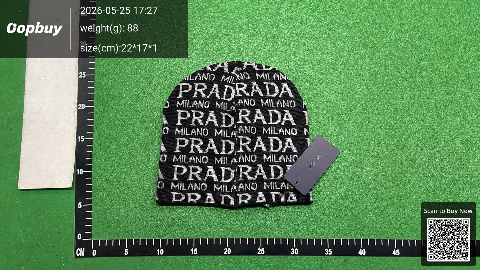 Foto QC 7 de Prada Milano Logo Beanie Navy/Light Blue