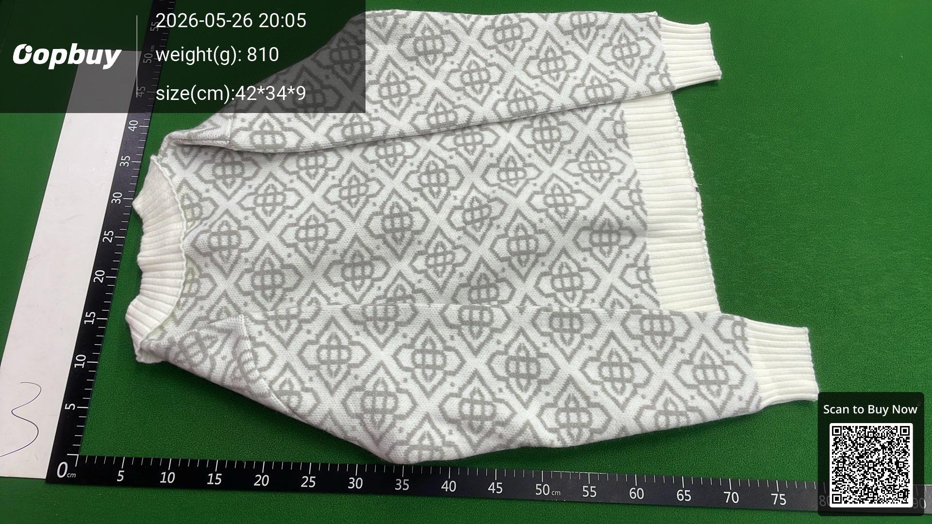 Foto QC 6 de Casablanca Zip Sweater Cable Knit Checkerboard Wool Cream