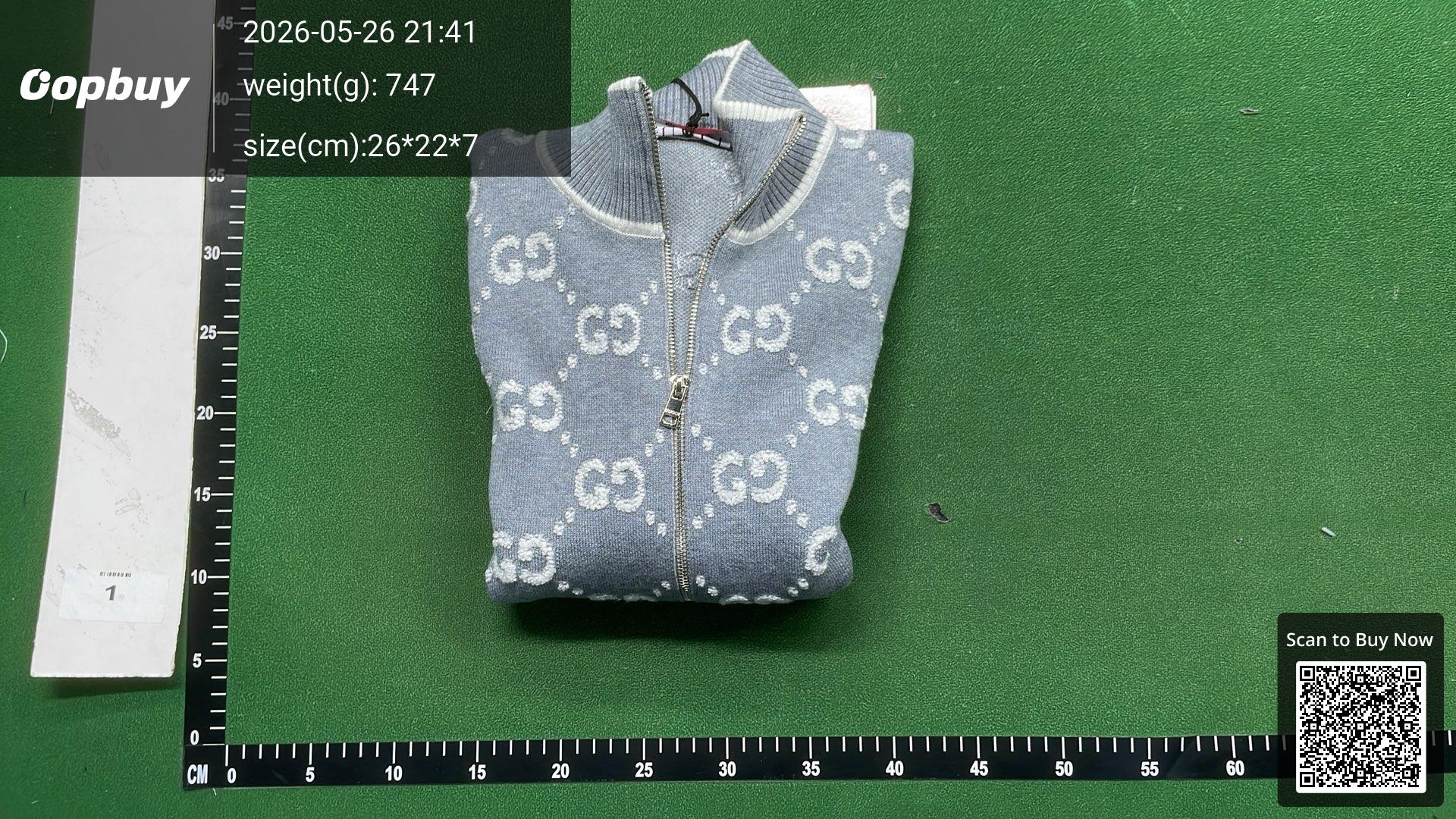 Foto QC 7 de Gucci Zip Sweater GG Monogram Wool Grey
