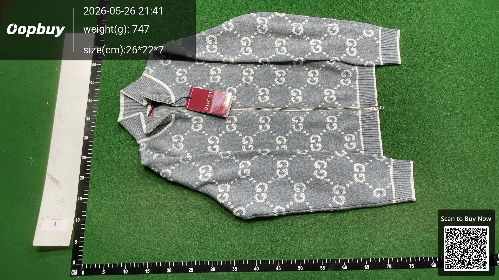 Foto QC 4 de Gucci Zip Sweater GG Monogram Wool Grey