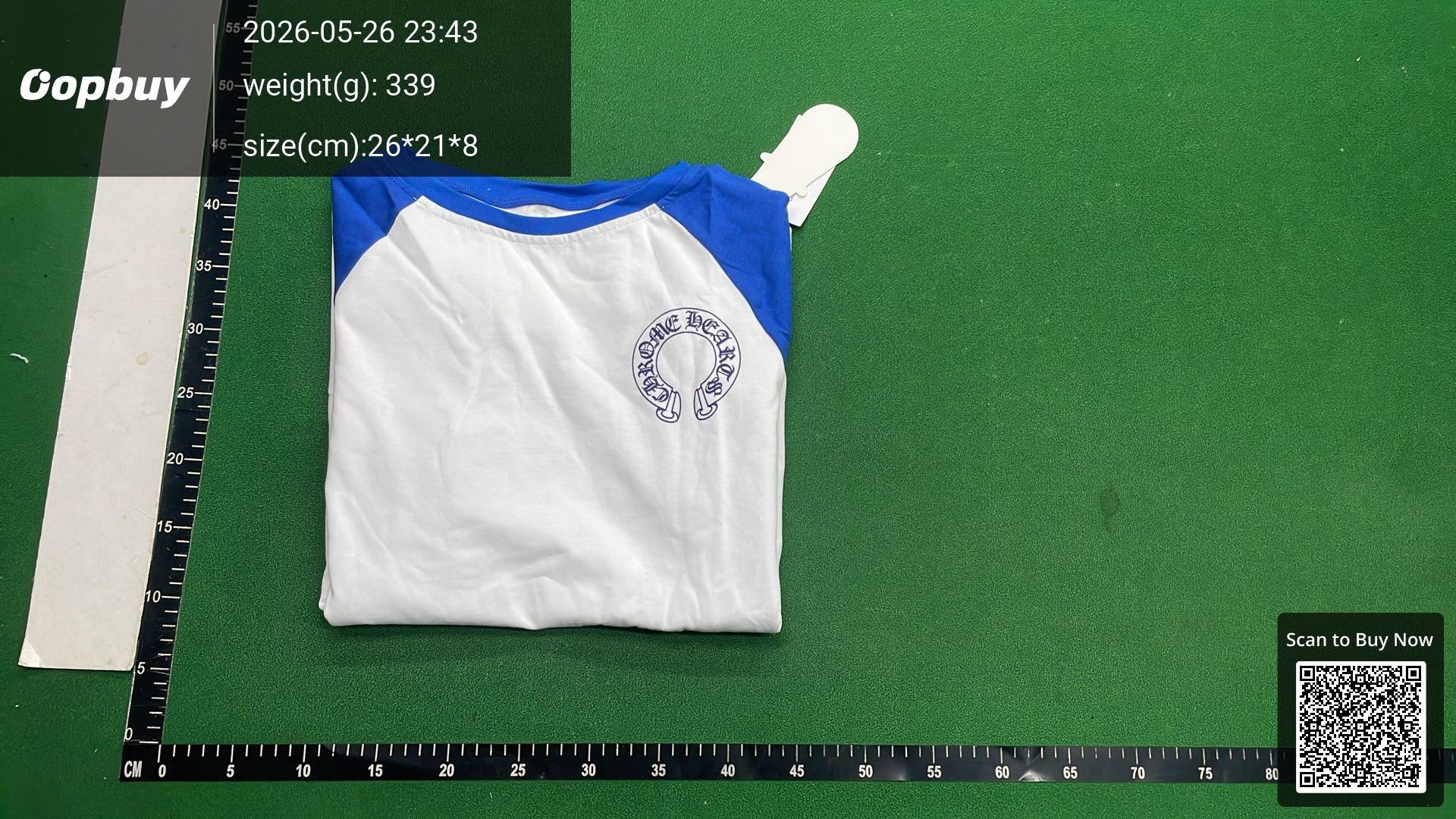 Foto QC 8 de Chrome Hearts Horseshoe Sleeve Print Raglan T-shirt White Blue