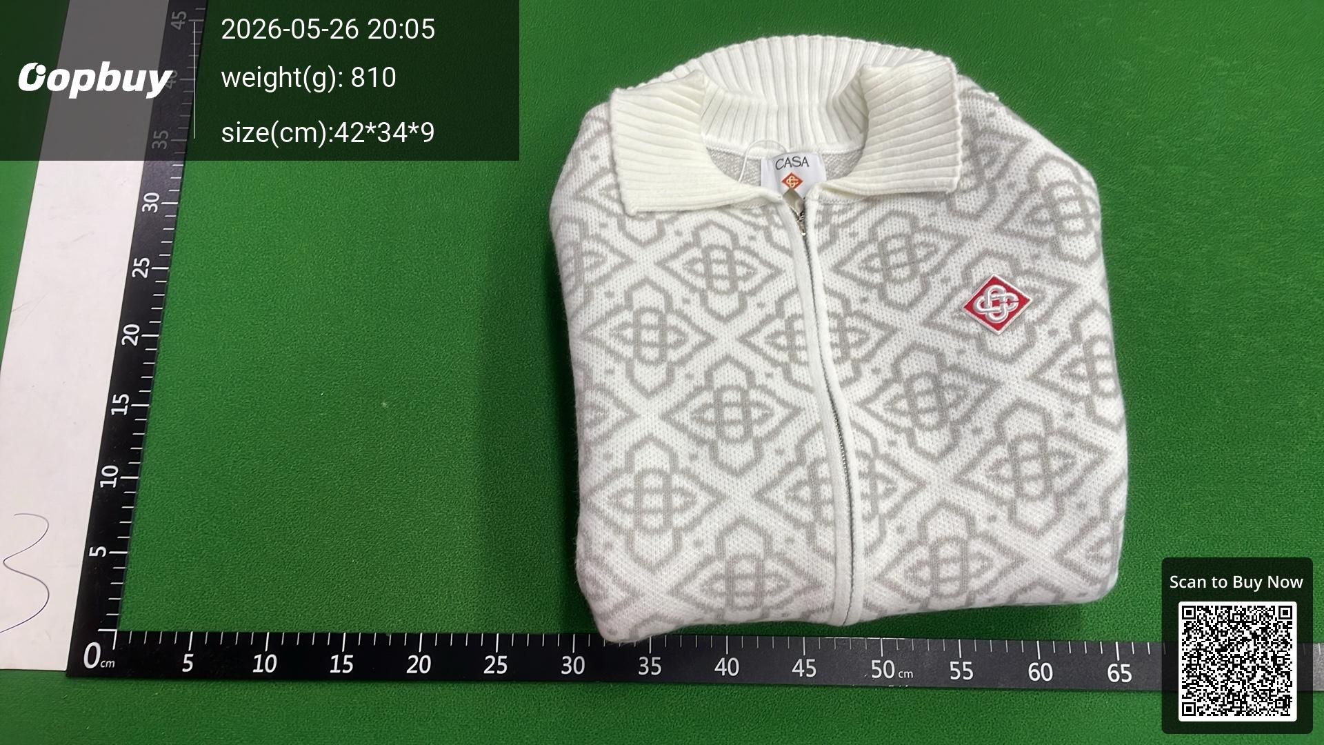 Foto QC 8 de Casablanca Zip Sweater Cable Knit Checkerboard Wool Cream