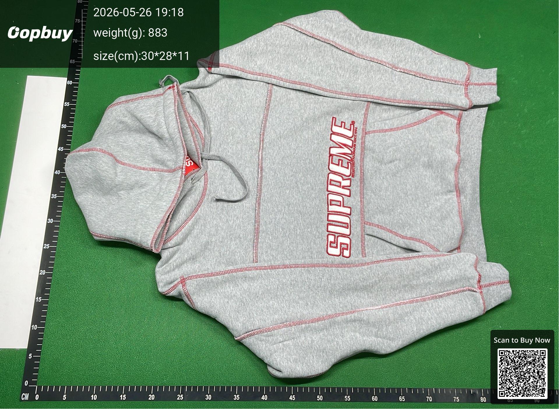 Foto QC 4 de Supreme Contrast Stitch Sweater Embroidered Logo Heather Grey Red