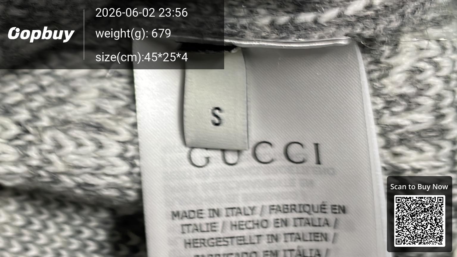 Foto QC 1 de Gucci Zip Sweater Wool GG Towel Embroidery Grey