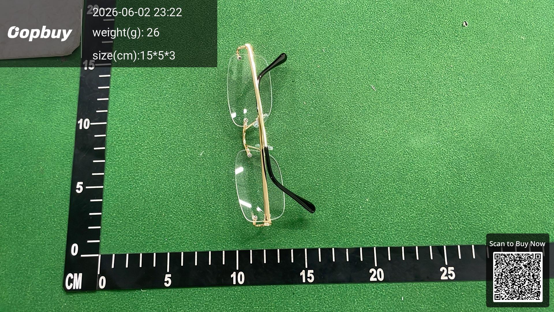Foto QC 6 de Cartier Rectangle Rimless Metal Sunglasses Gold Clear
