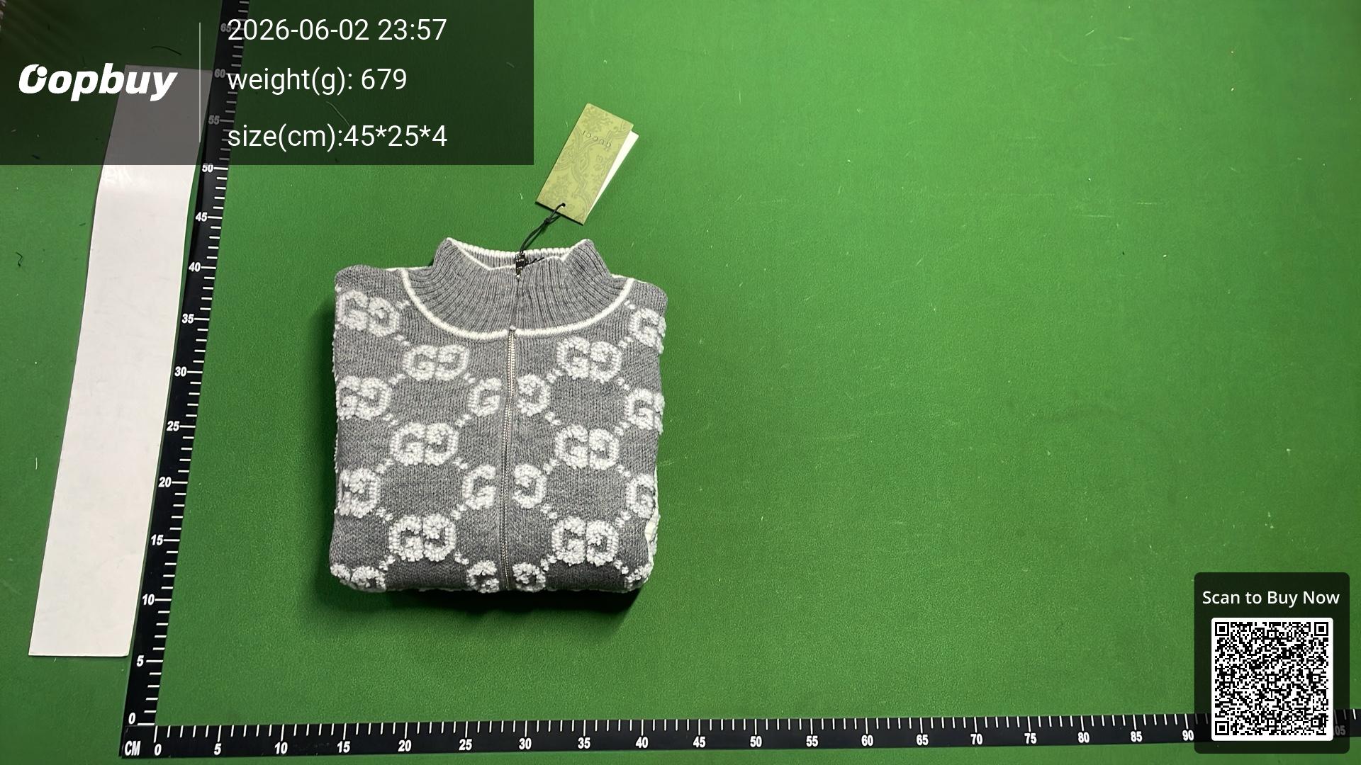 Foto QC 7 de Gucci Zip Sweater Wool GG Towel Embroidery Grey