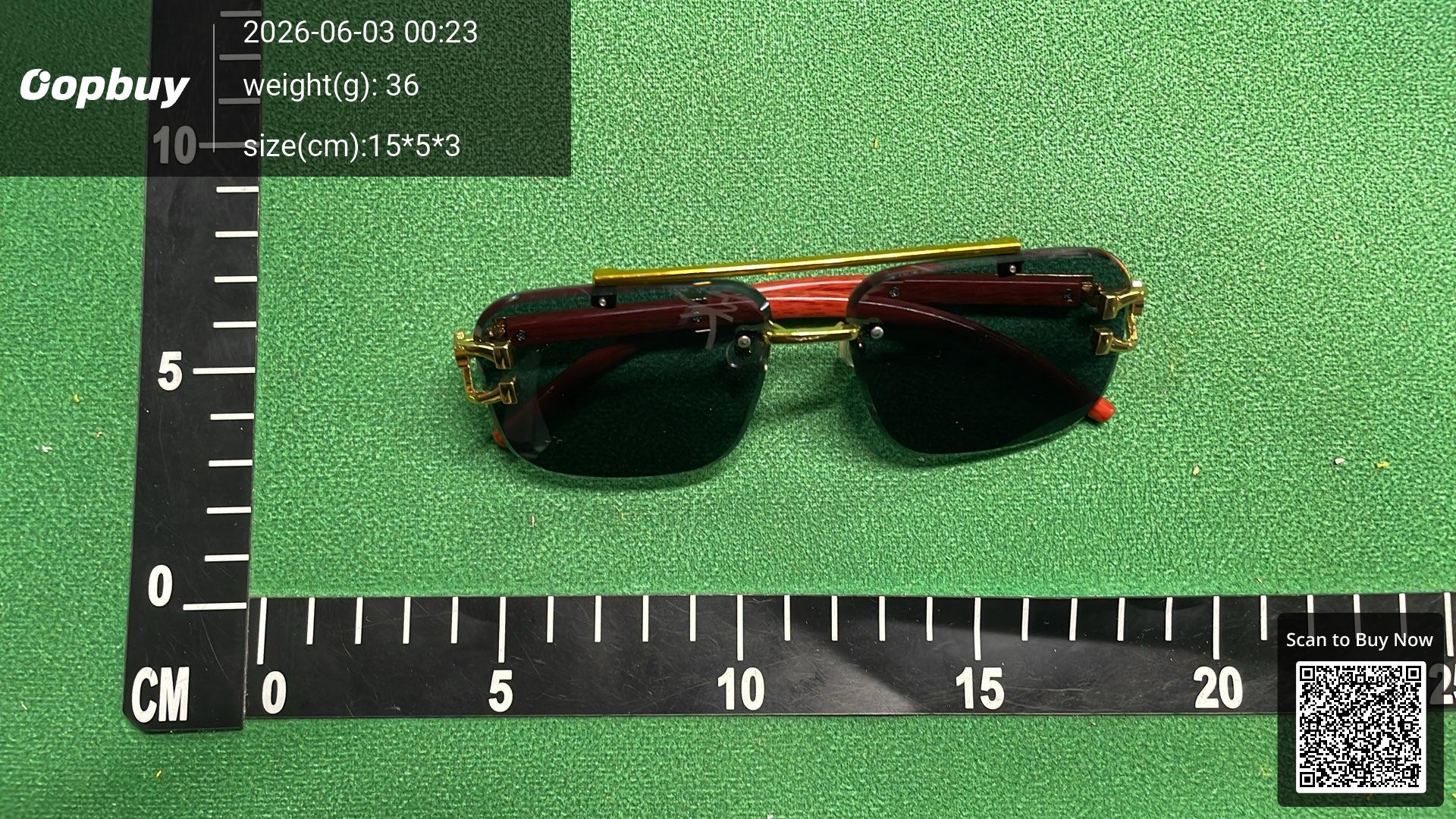 Foto QC 6 de Cartier Panthère Square-Frame Metal and Wood Sunglasses Gold Brown Blue