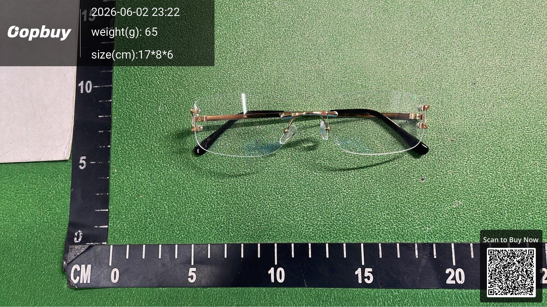 Foto QC 8 de Cartier Rectangle Rimless Metal Sunglasses Gold Clear