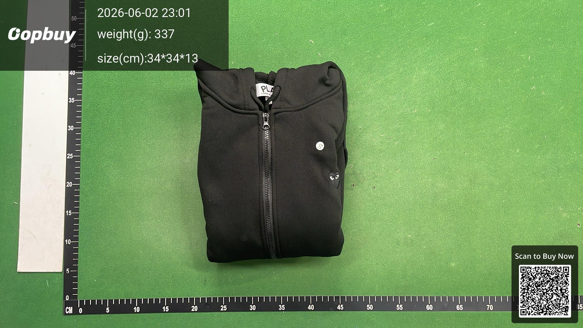 Foto QC 7 de Comme des Garcons PLAY Hooded Zip-up Jacket Fleece Black Heart White