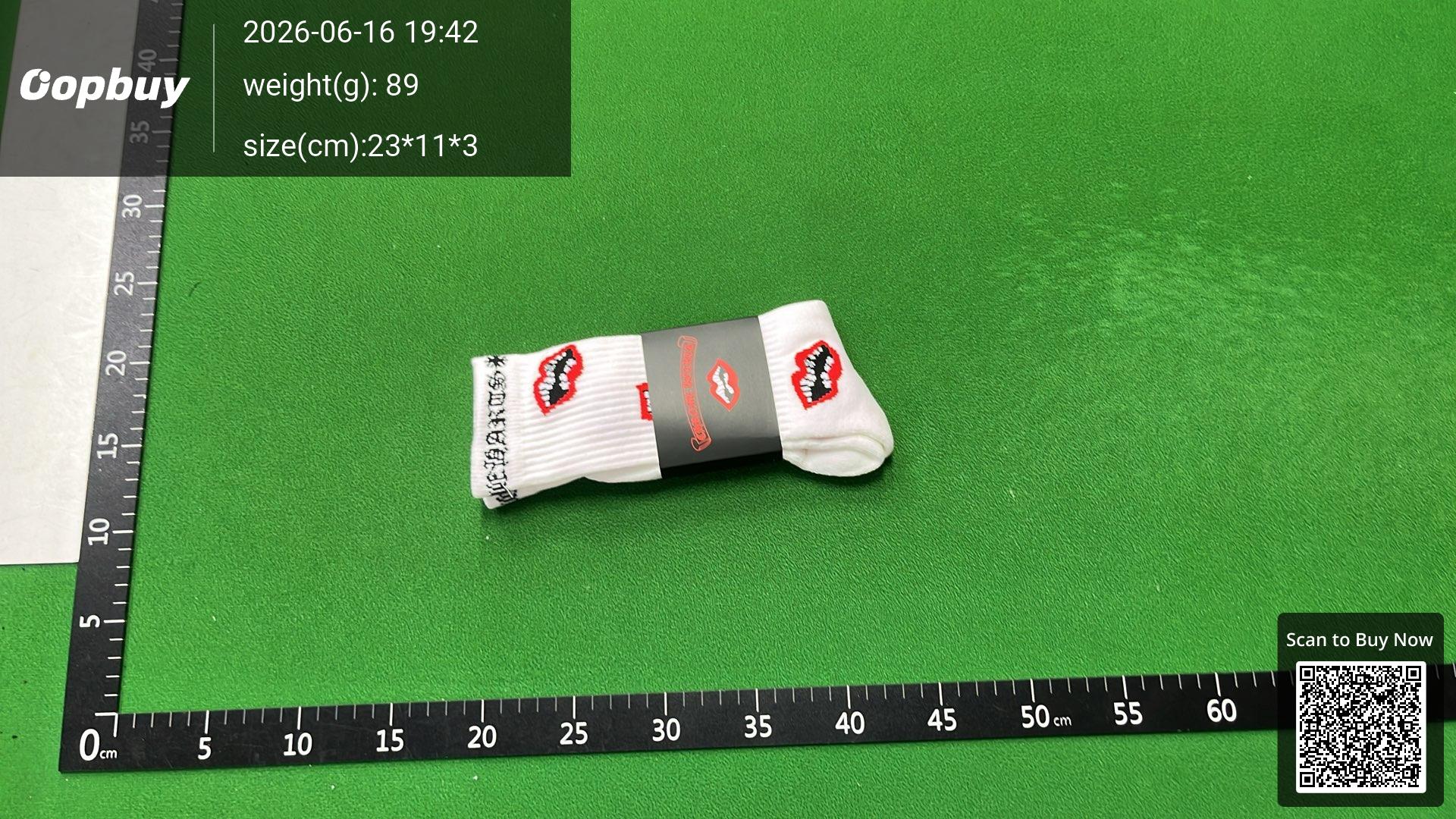 Foto QC 1 de Chrome Hearts Matty Boy Crew Socks Chomper Lips White
