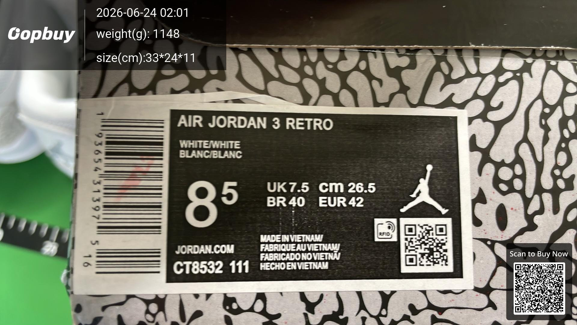 Foto QC 8 de Jordan 3 Retro Pure Money 136064-111