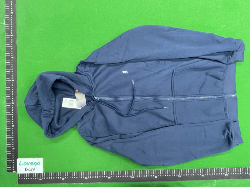 Zipper style navy blue light blue label
