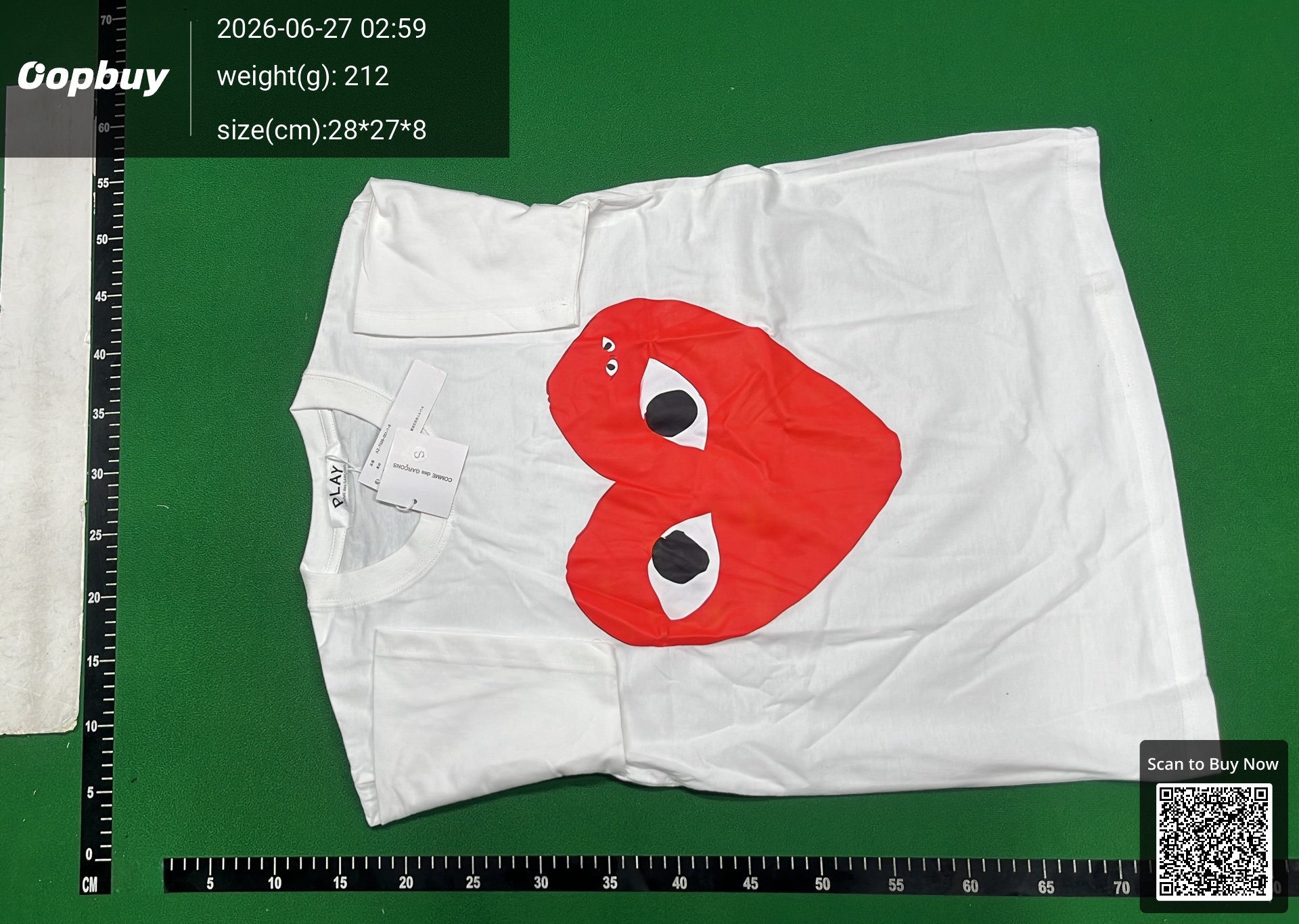 Foto QC 6 de Comme des Garçons PLAY T-shirt Big White Heart and Red Heart Black