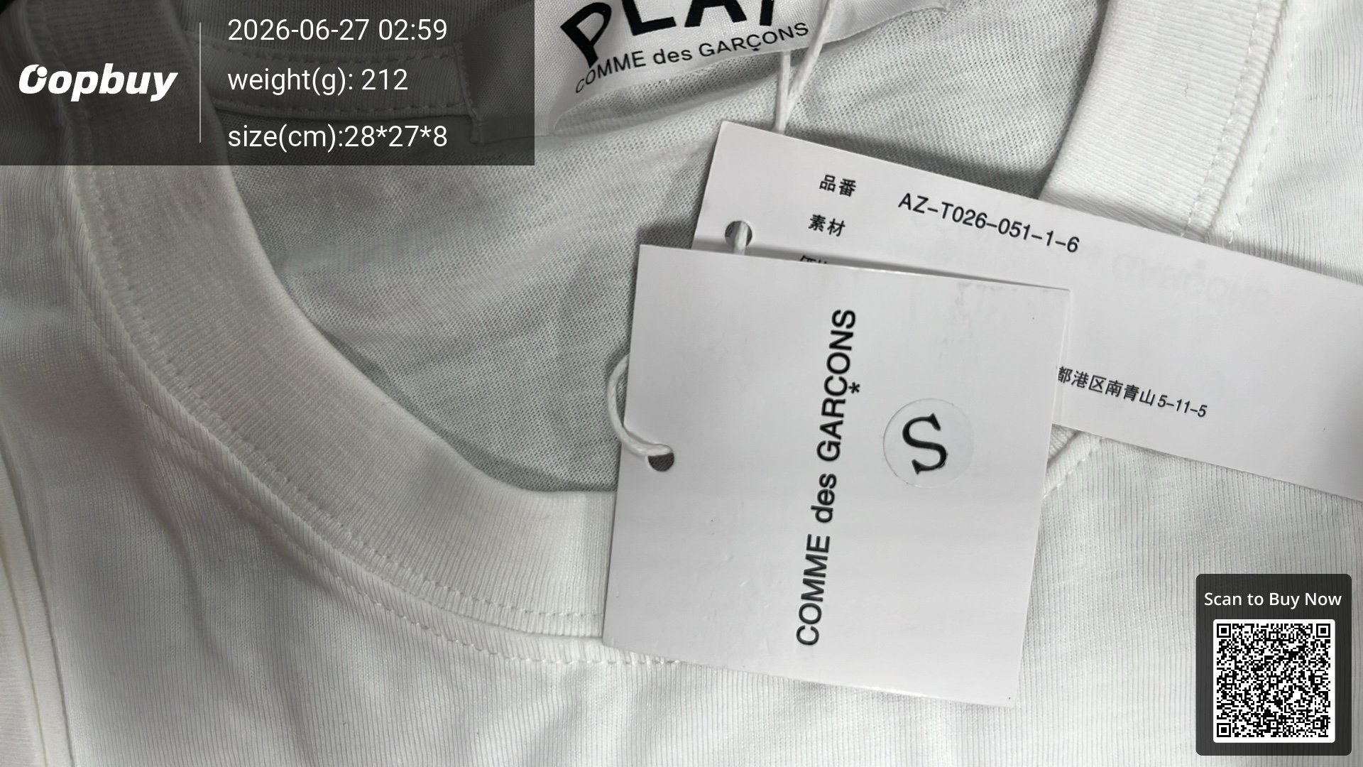Foto QC 5 de Comme des Garçons PLAY T-shirt Big White Heart and Red Heart Black