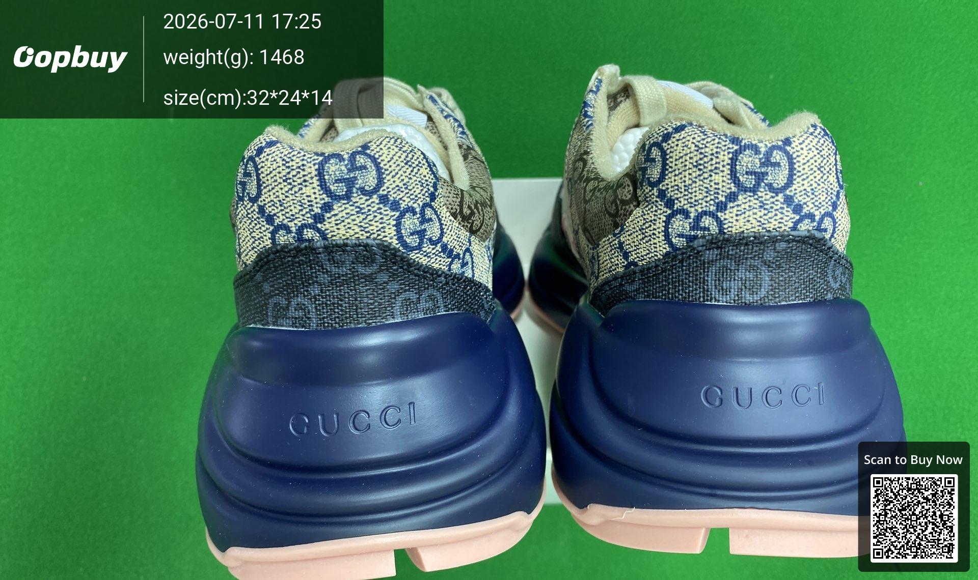 Foto QC 3 de Gucci Rhyton GG Supreme Canvas Chunky Sneakers Pink Blue Color-block