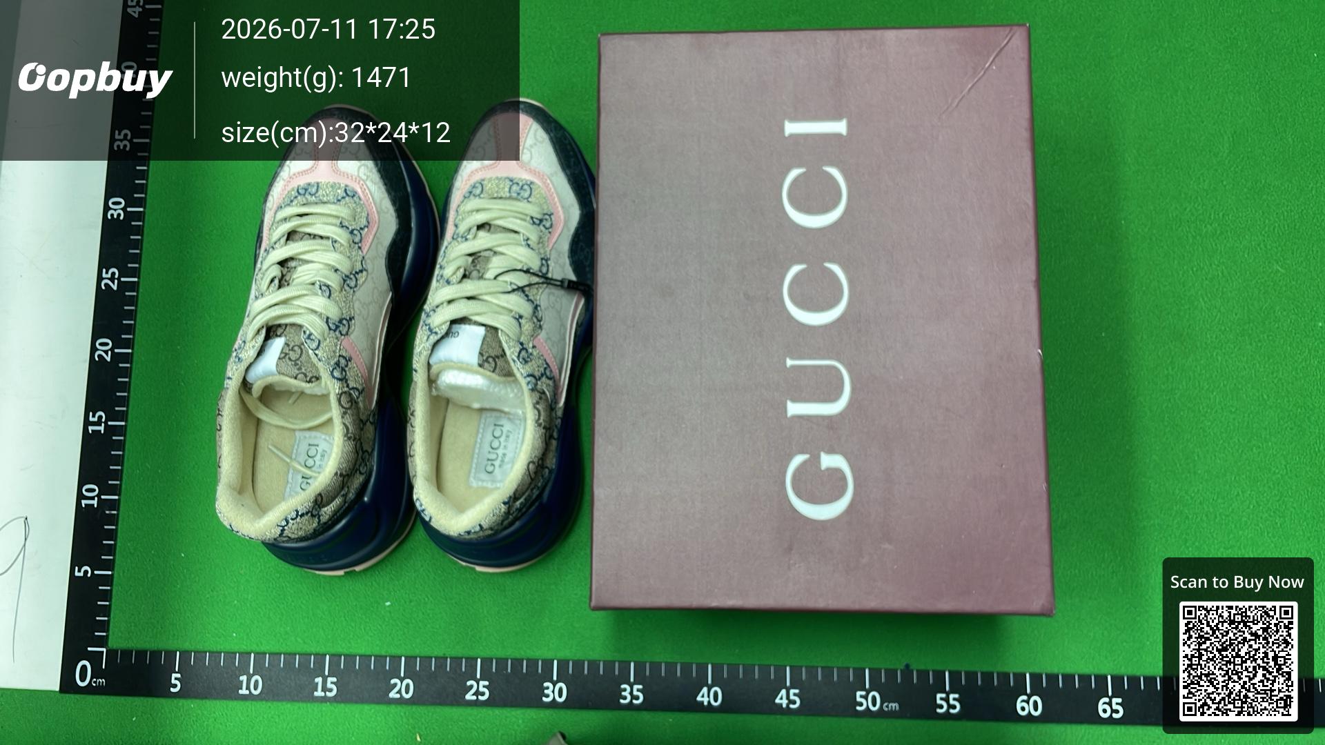 Foto QC 7 de Gucci Rhyton GG Supreme Canvas Chunky Sneakers Pink Blue Color-block