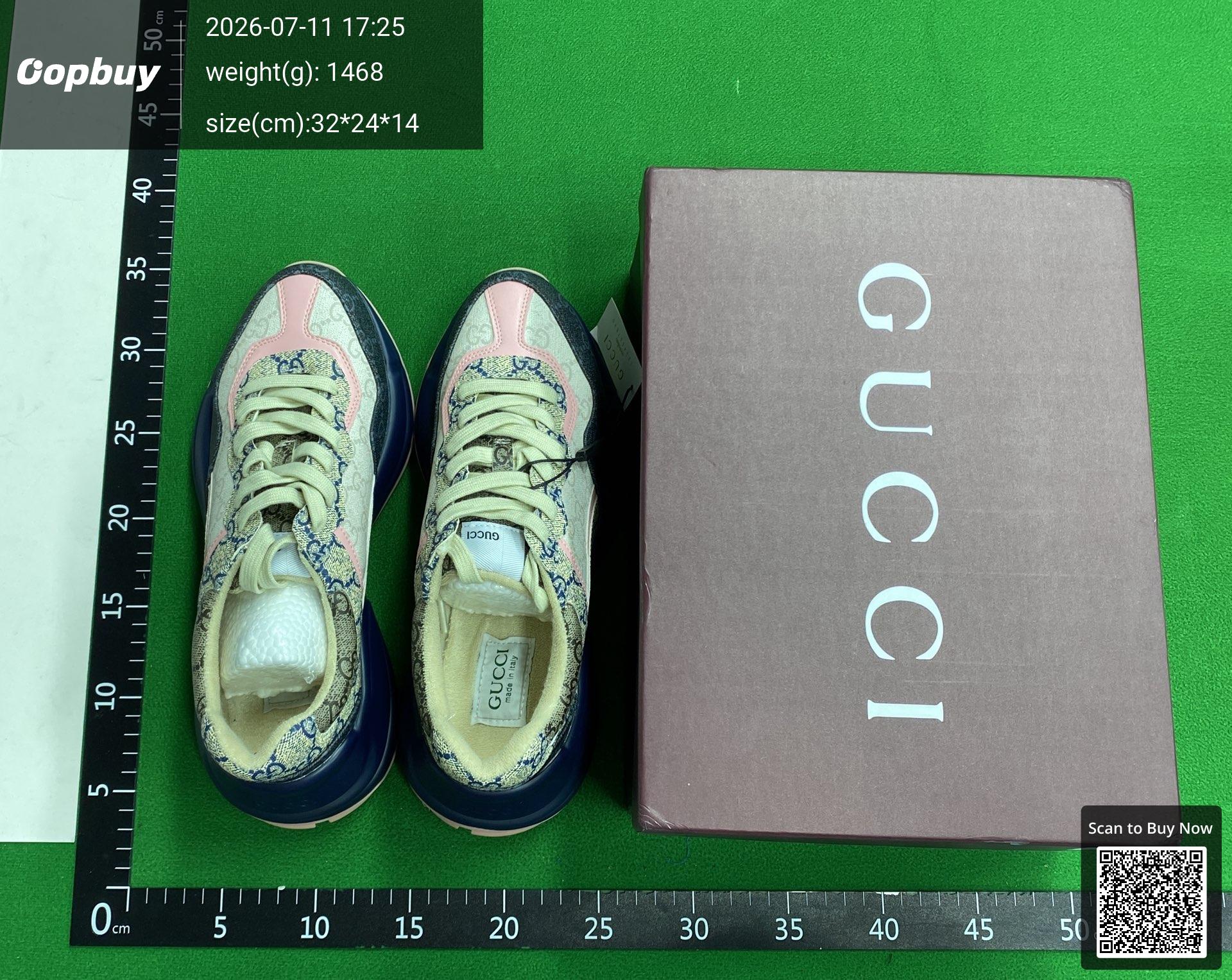 Foto QC 1 de Gucci Rhyton GG Supreme Canvas Chunky Sneakers Pink Blue Color-block