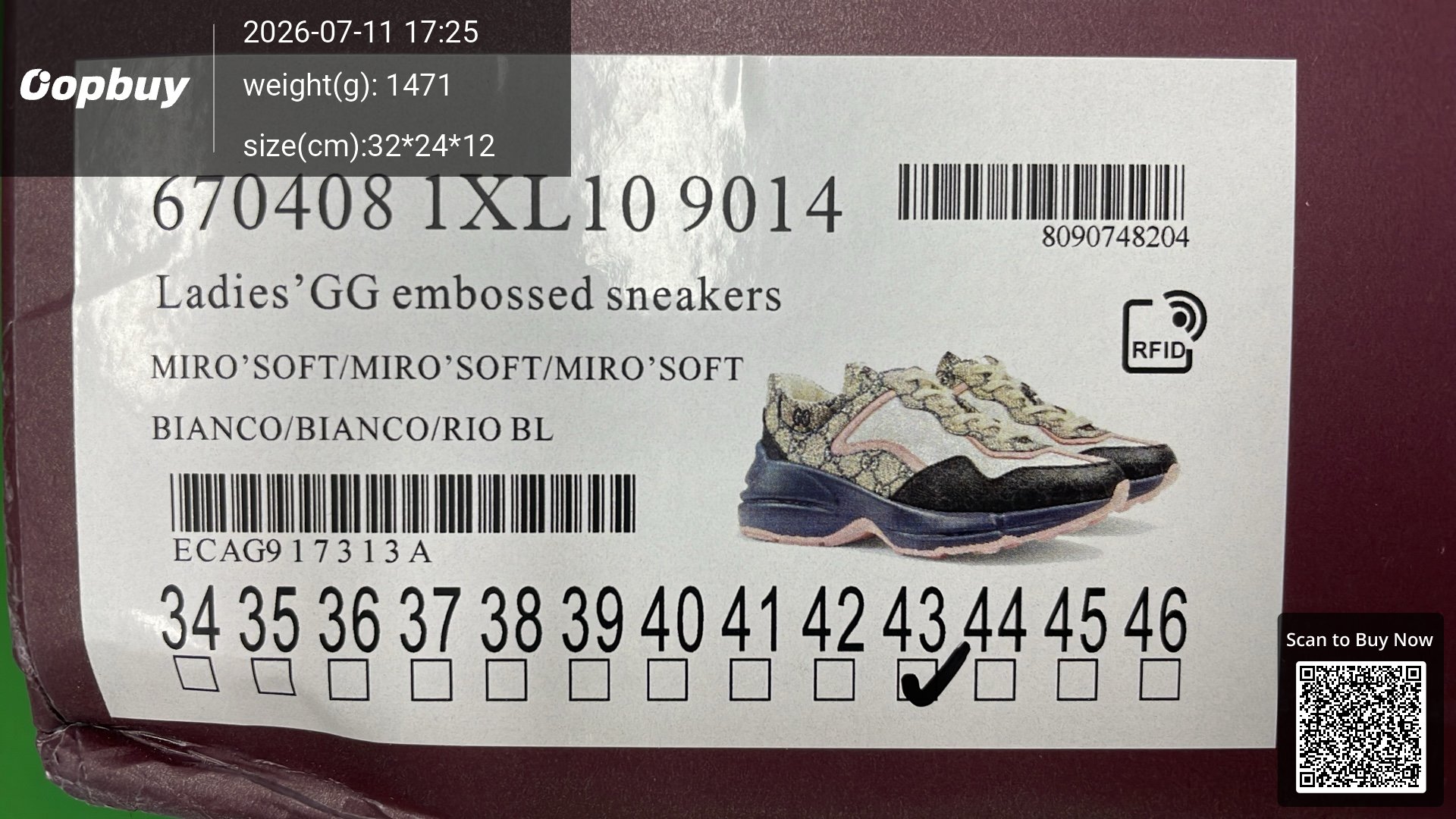 Foto QC 8 de Gucci Rhyton GG Supreme Canvas Chunky Sneakers Pink Blue Color-block