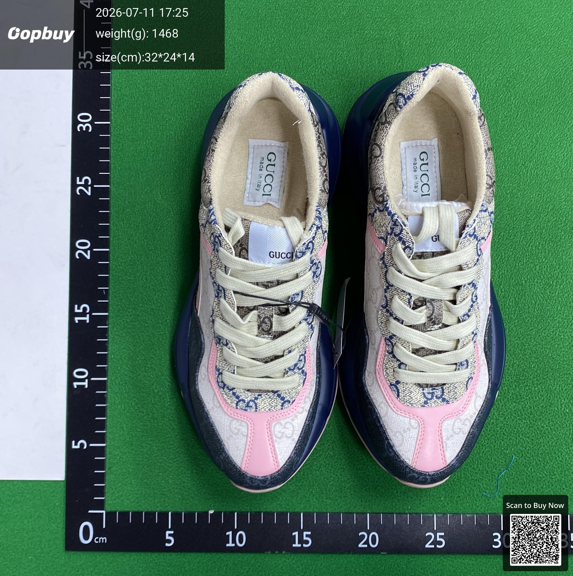 Foto QC 6 de Gucci Rhyton GG Supreme Canvas Chunky Sneakers Pink Blue Color-block
