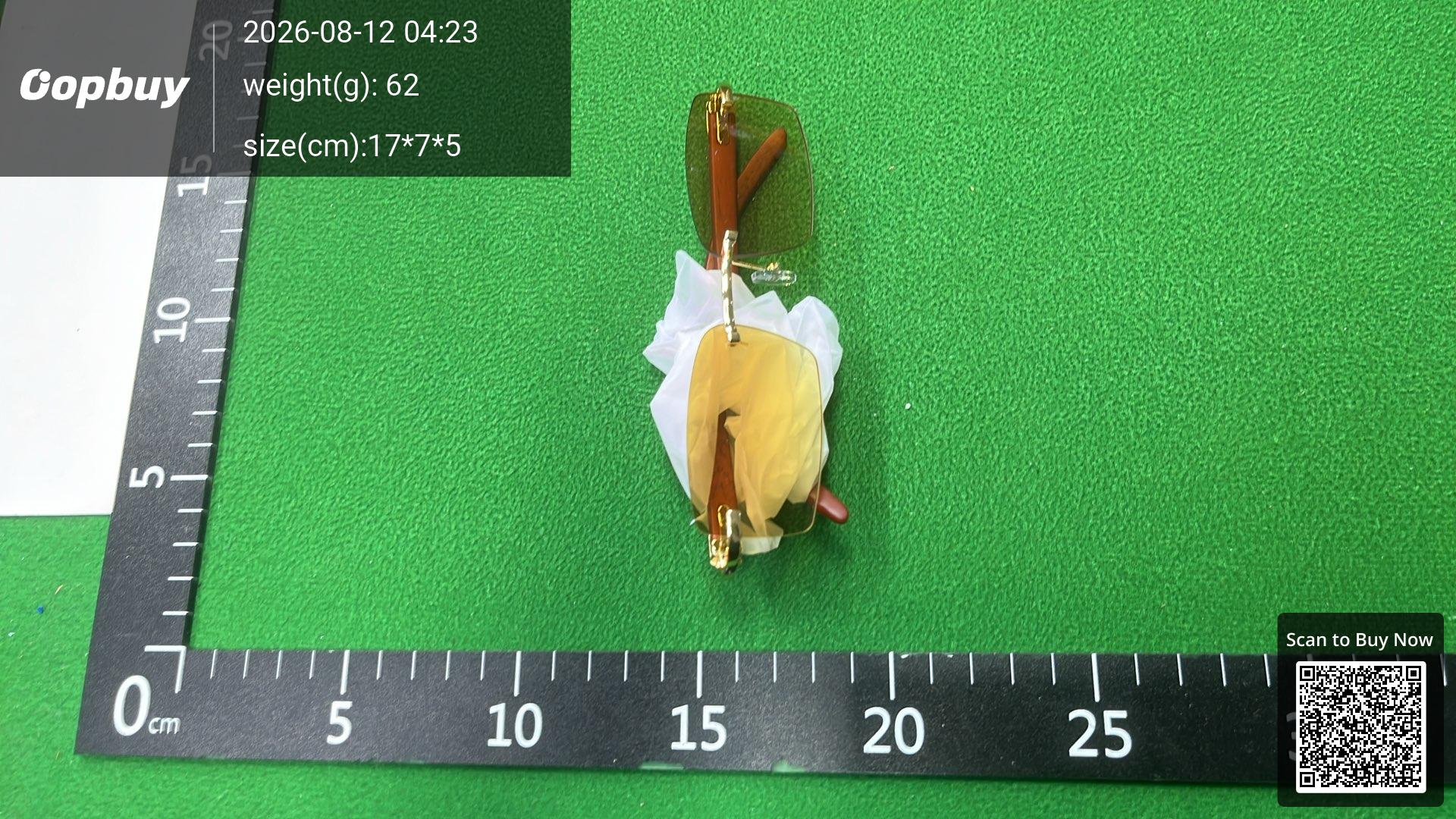 Foto QC 7 de Cartier Rimless Square-Frame Wood Sunglasses Gold Brown Gradient Blue (CT0052S)