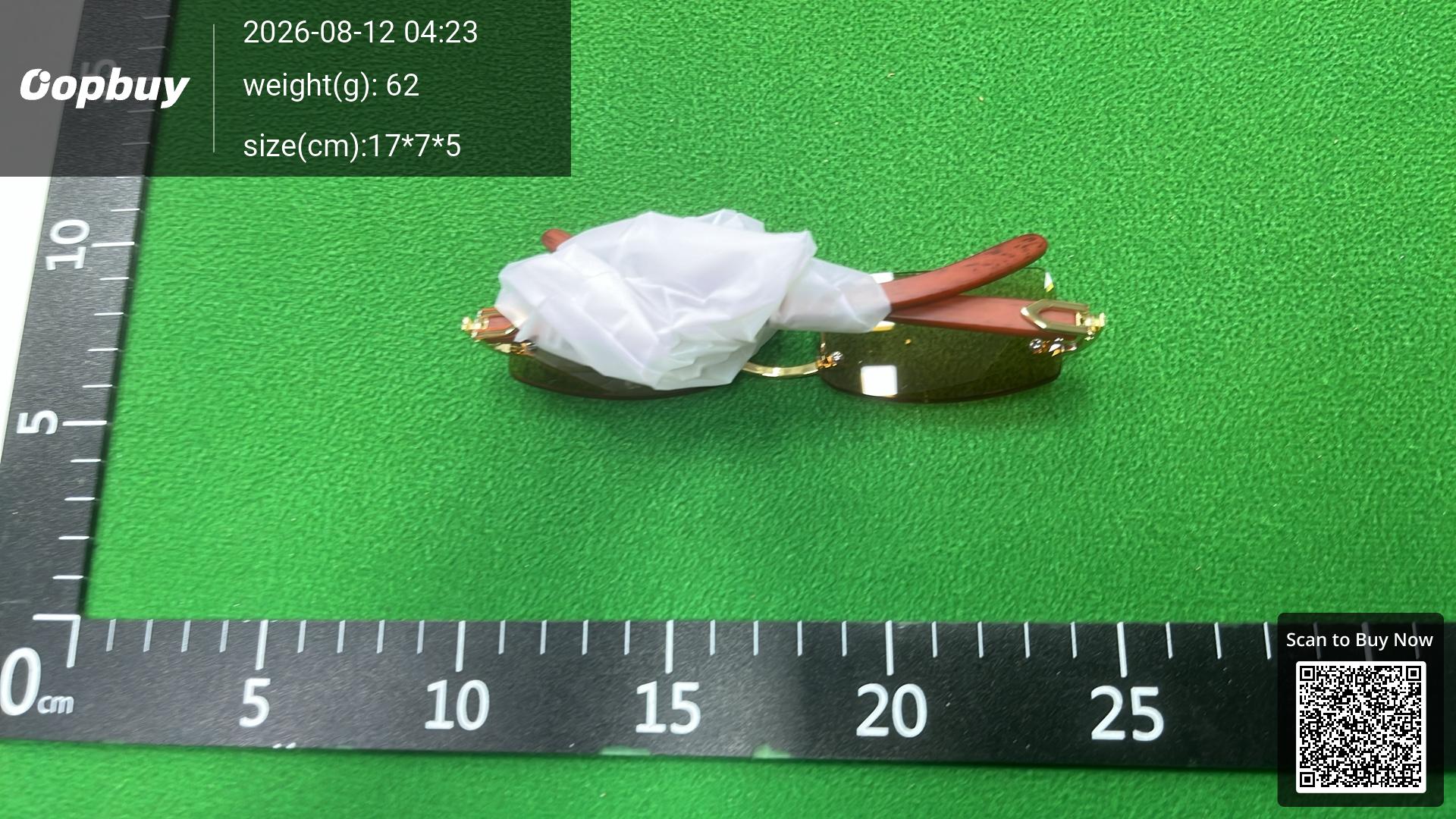 Foto QC 6 de Cartier Rimless Square-Frame Wood Sunglasses Gold Brown Gradient Blue (CT0052S)