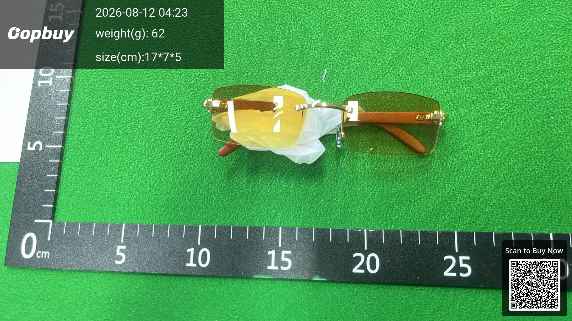 Foto QC 5 de Cartier Rimless Square-Frame Wood Sunglasses Gold Brown Gradient Blue (CT0052S)