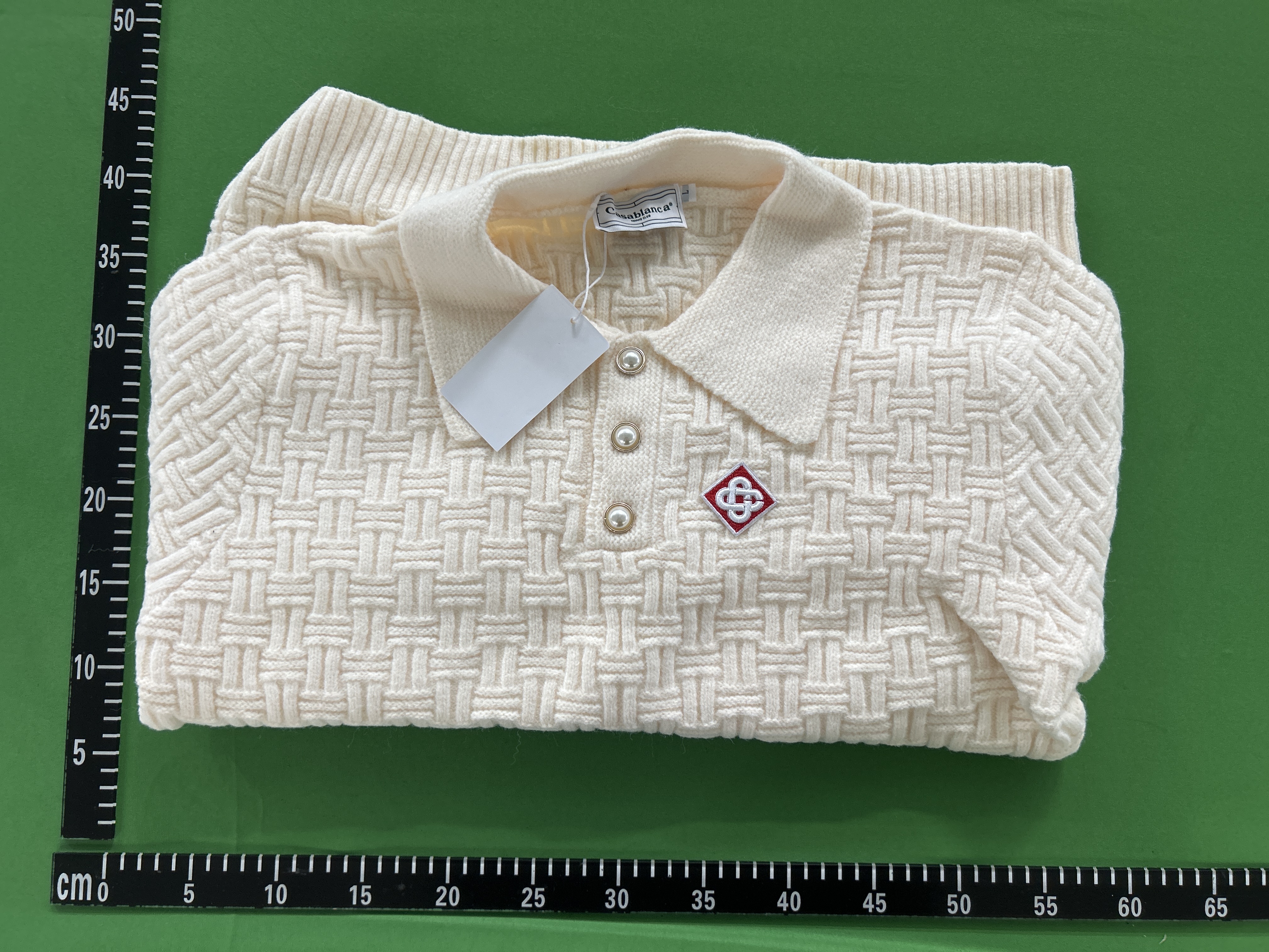 Foto QC 5 de Casablanca Crewneck Sweater Logo Embroidered Boucle Panelled Cotton Light Blue