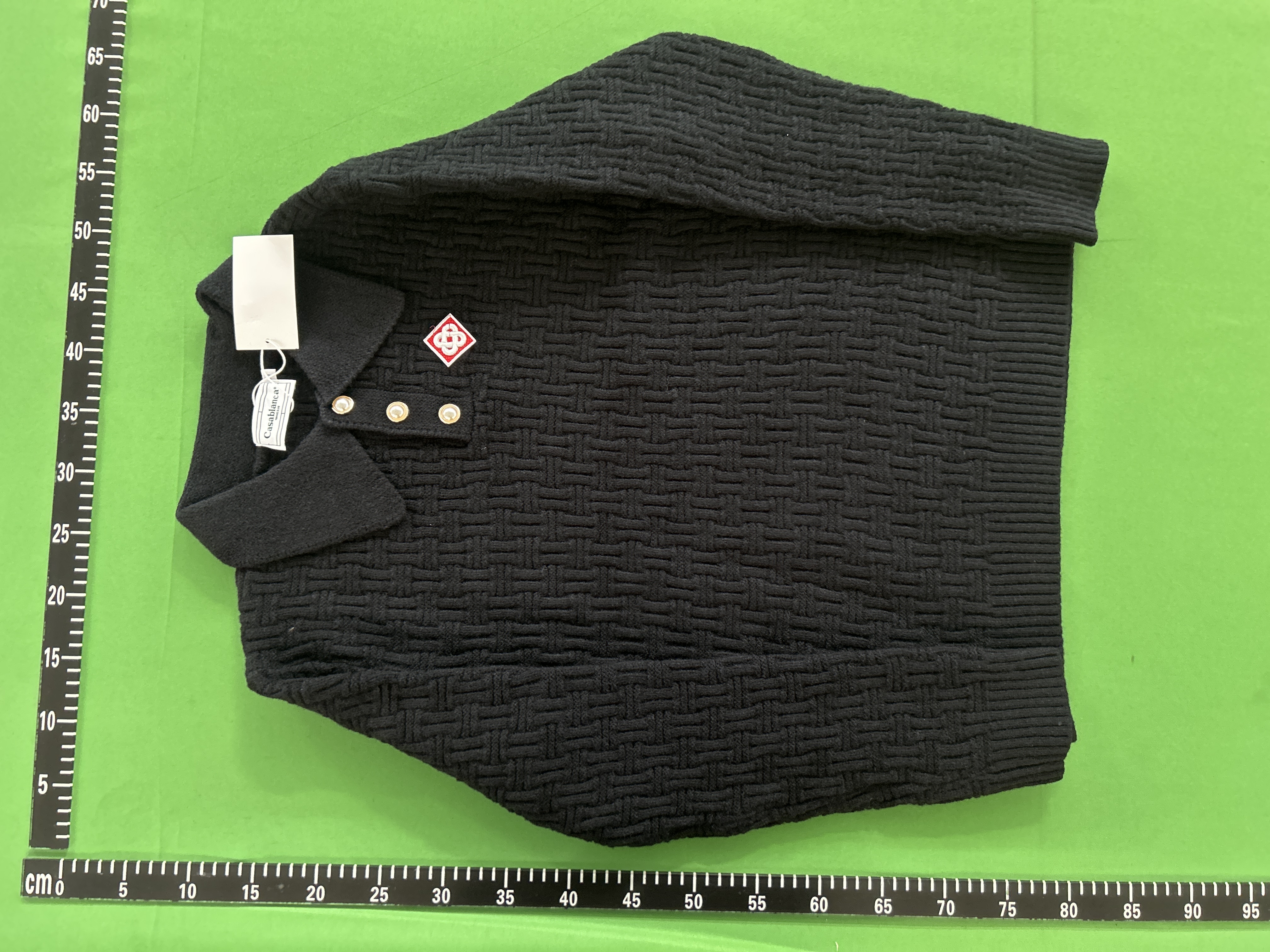 Foto QC 3 de Casablanca Crewneck Sweater Logo Embroidered Boucle Panelled Cotton Light Blue