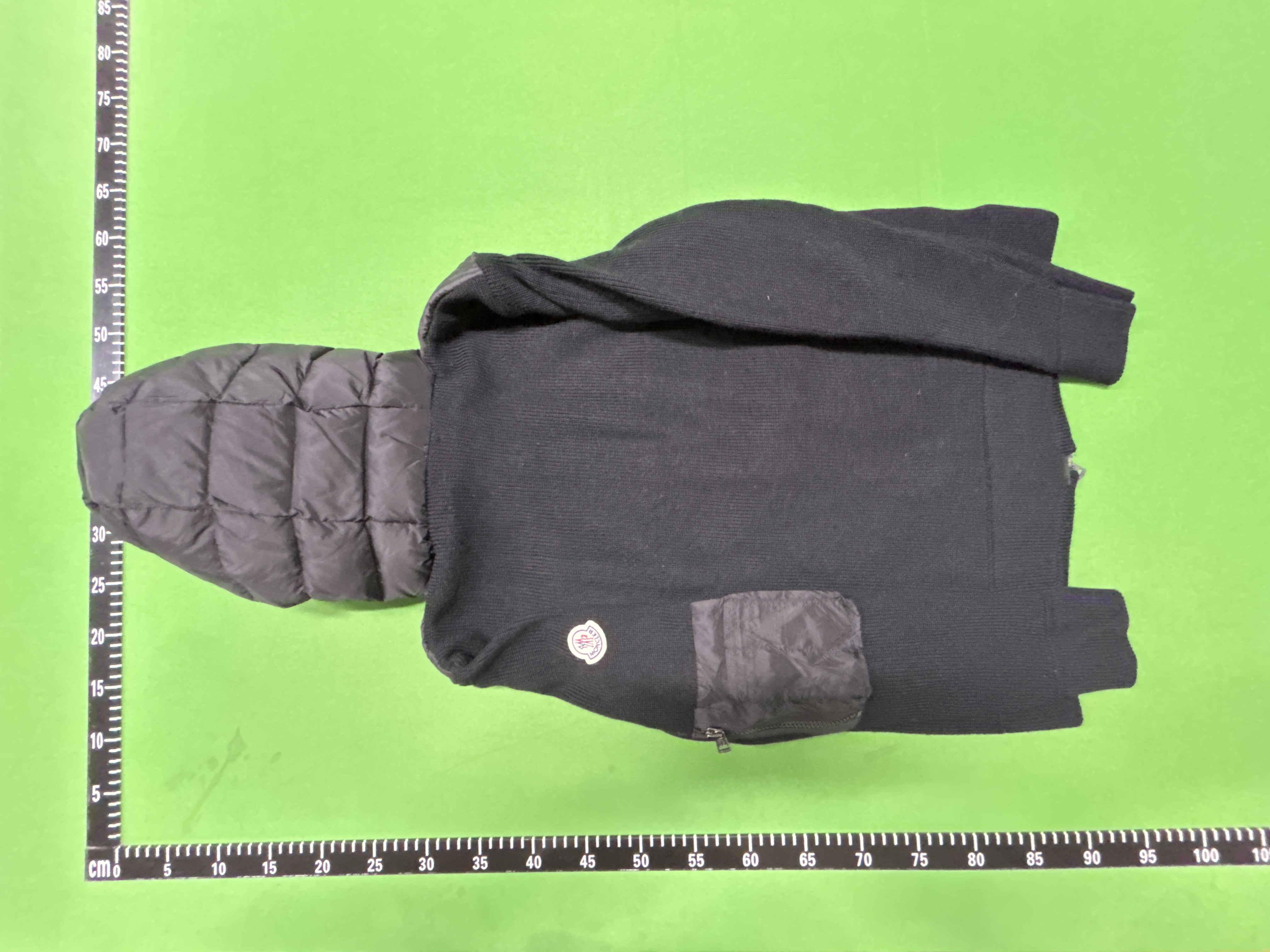 Foto QC 3 de Moncler Hooded Down Jacket Knit Sleeve Tricolor Stripe Black
