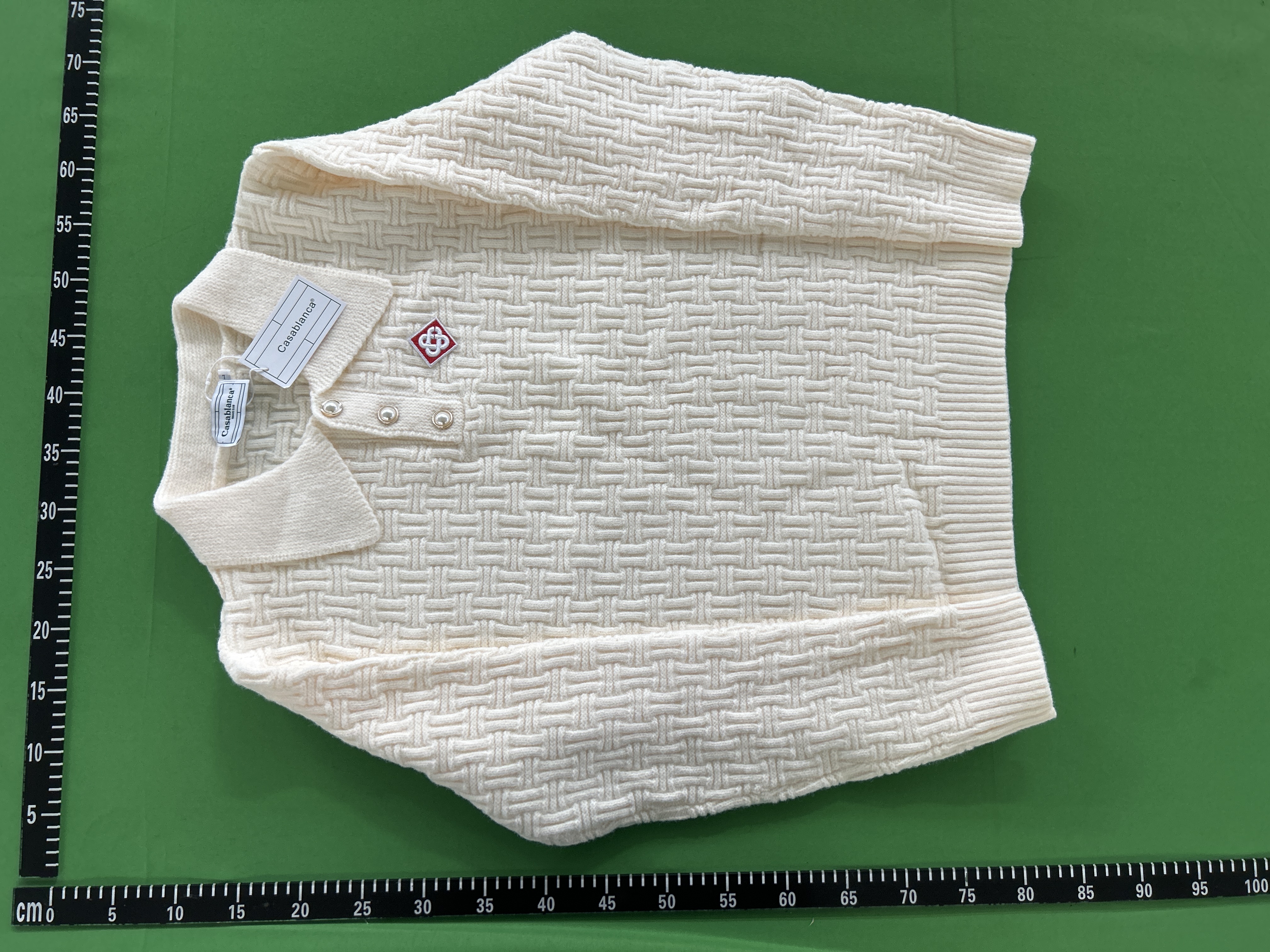 Foto QC 7 de Casablanca Crewneck Sweater Logo Embroidered Boucle Panelled Cotton Light Blue