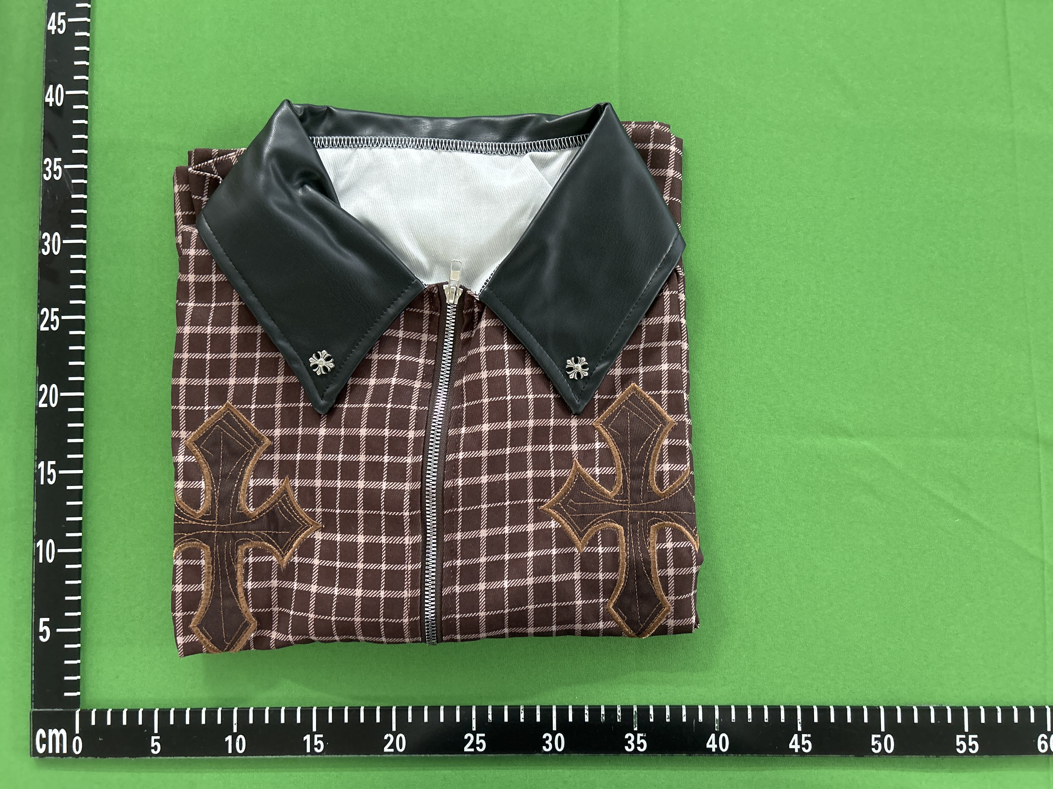 Foto QC 5 de Chrome Hearts Jacket Leather Collar Striped Cross Embroidery Blue