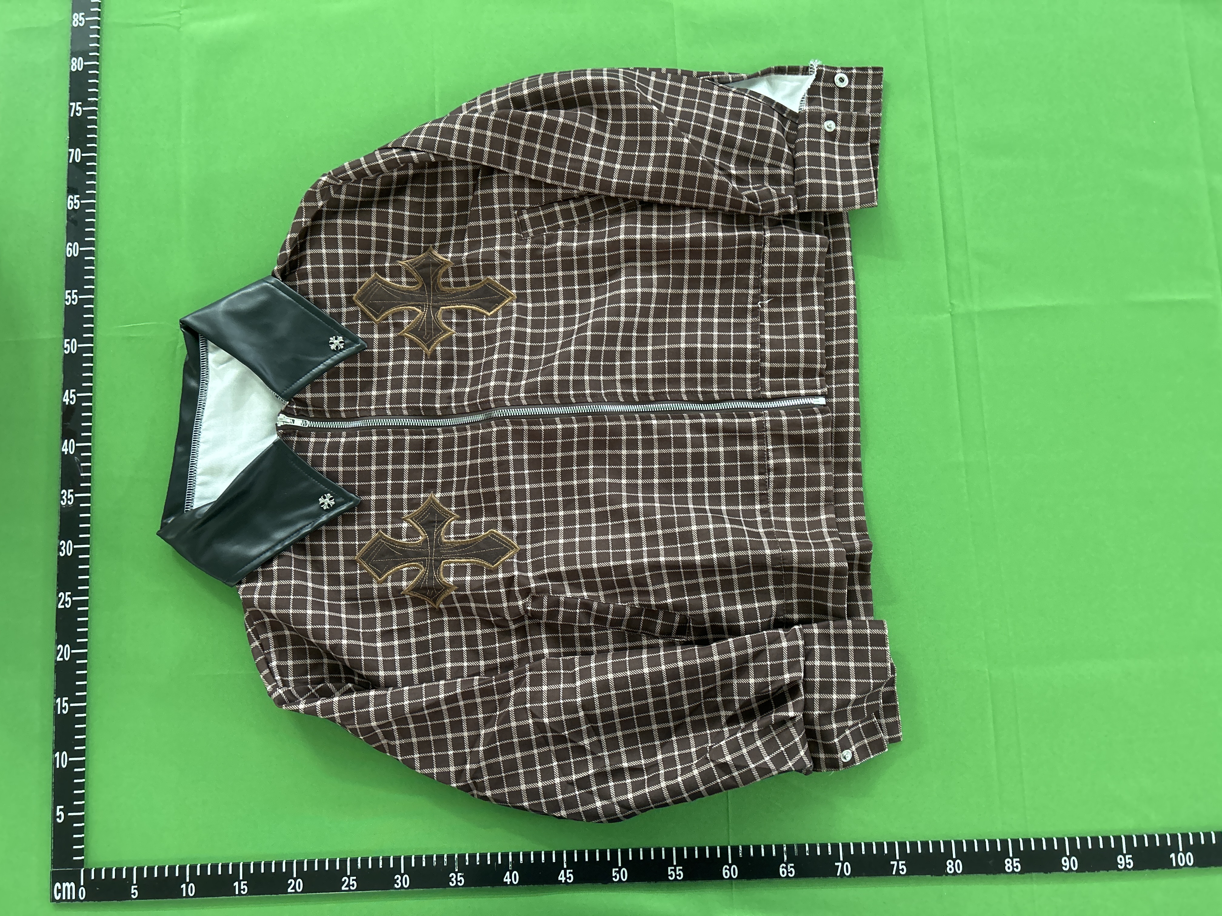 Foto QC 7 de Chrome Hearts Jacket Leather Collar Striped Cross Embroidery Blue