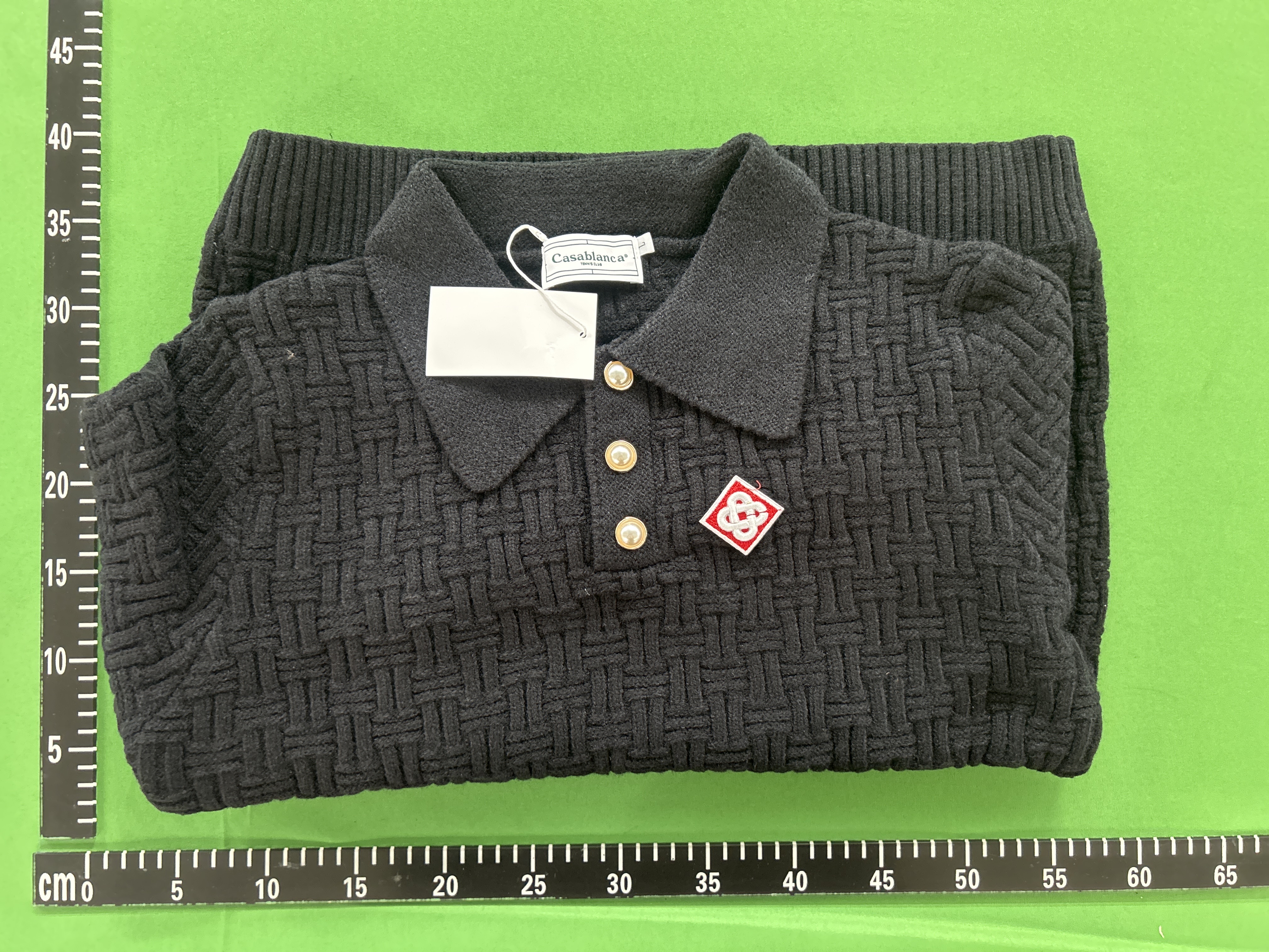 Foto QC 1 de Casablanca Crewneck Sweater Logo Embroidered Boucle Panelled Cotton Light Blue