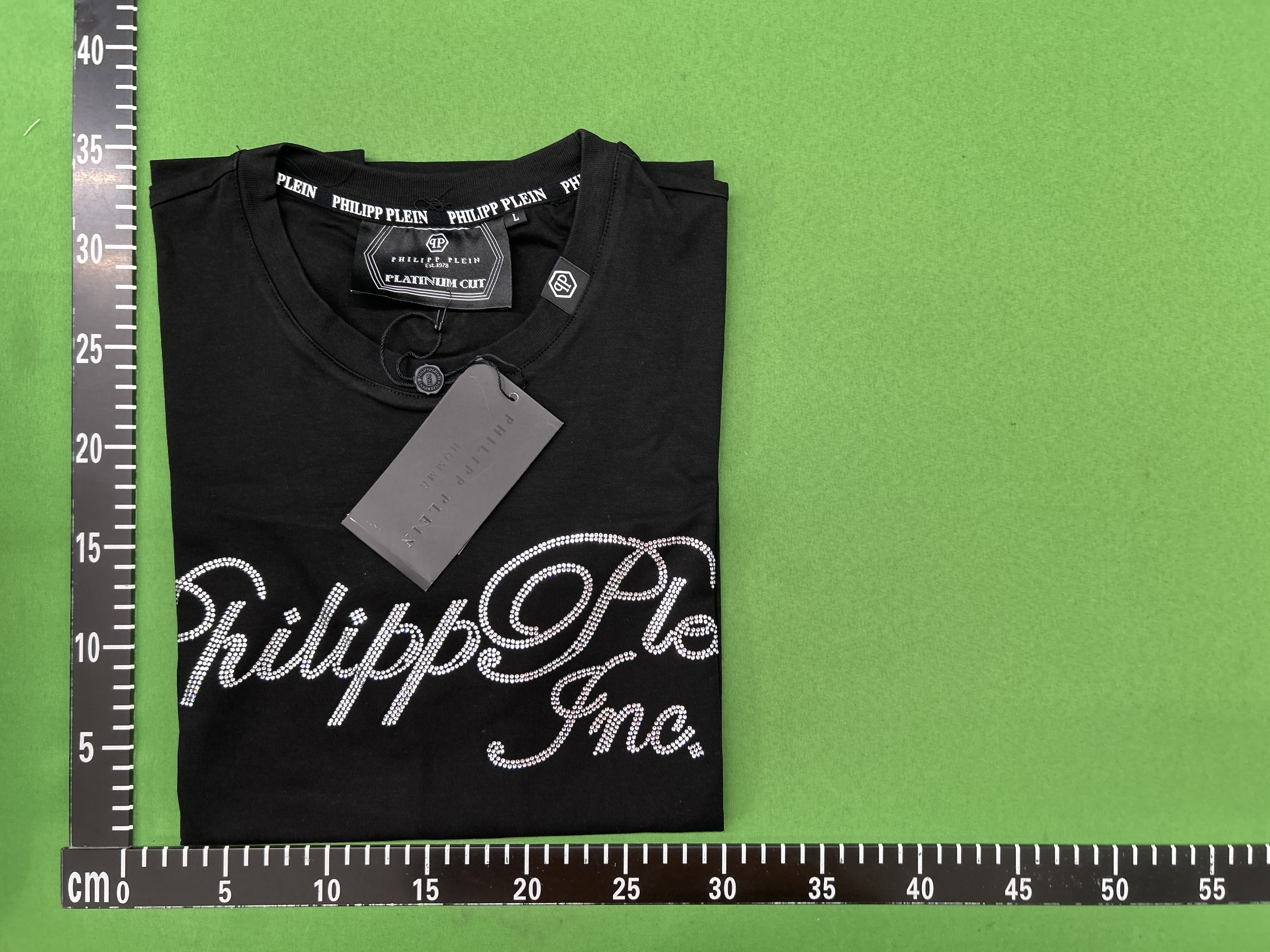 Foto QC 1 de Philipp Plein Hexagon Blue Flame Logo Rhinestone T-shirt Black