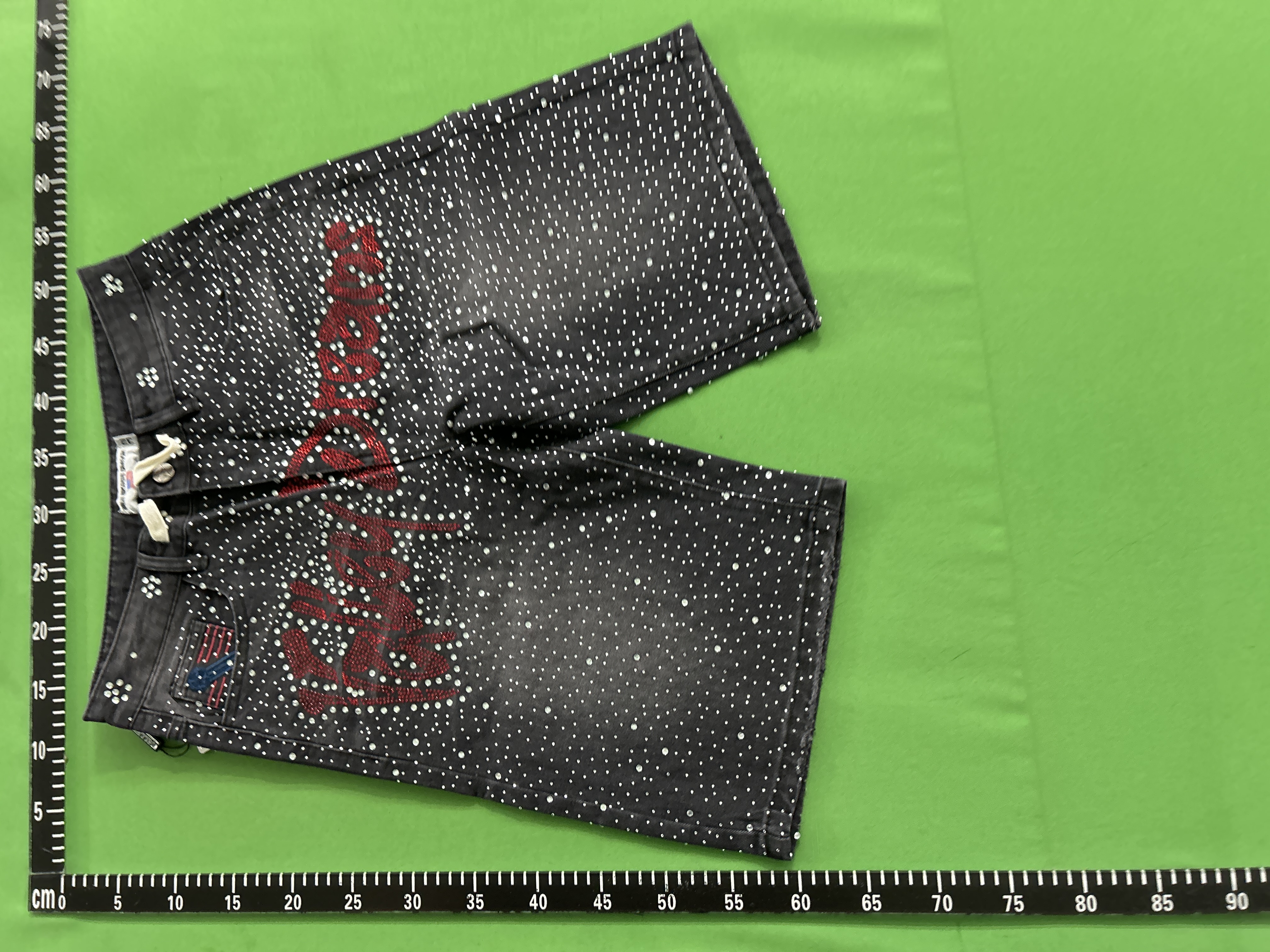 Foto QC 7 de Vale Valley Forever Denim Shorts Iced Out Hot-Studded Black