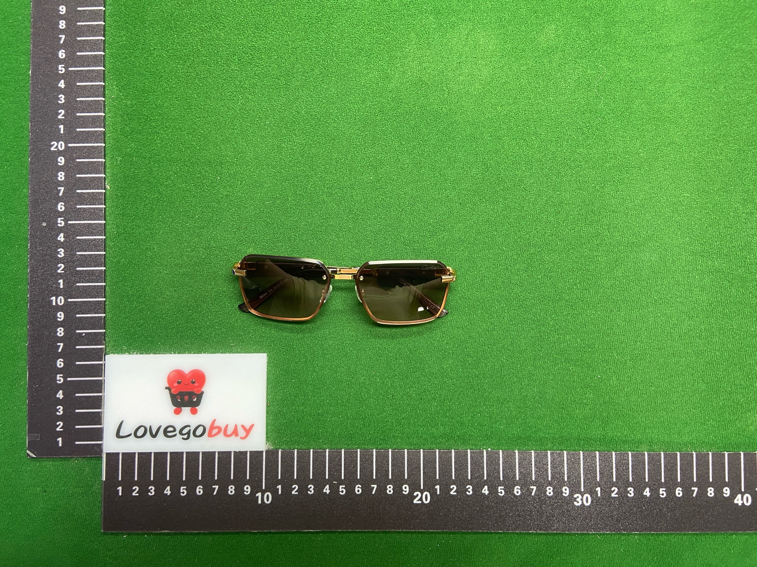 Foto QC 2 de Cartier Panthère Square-Frame Metal Sunglasses Gold Brown Grey Gradient (3068)