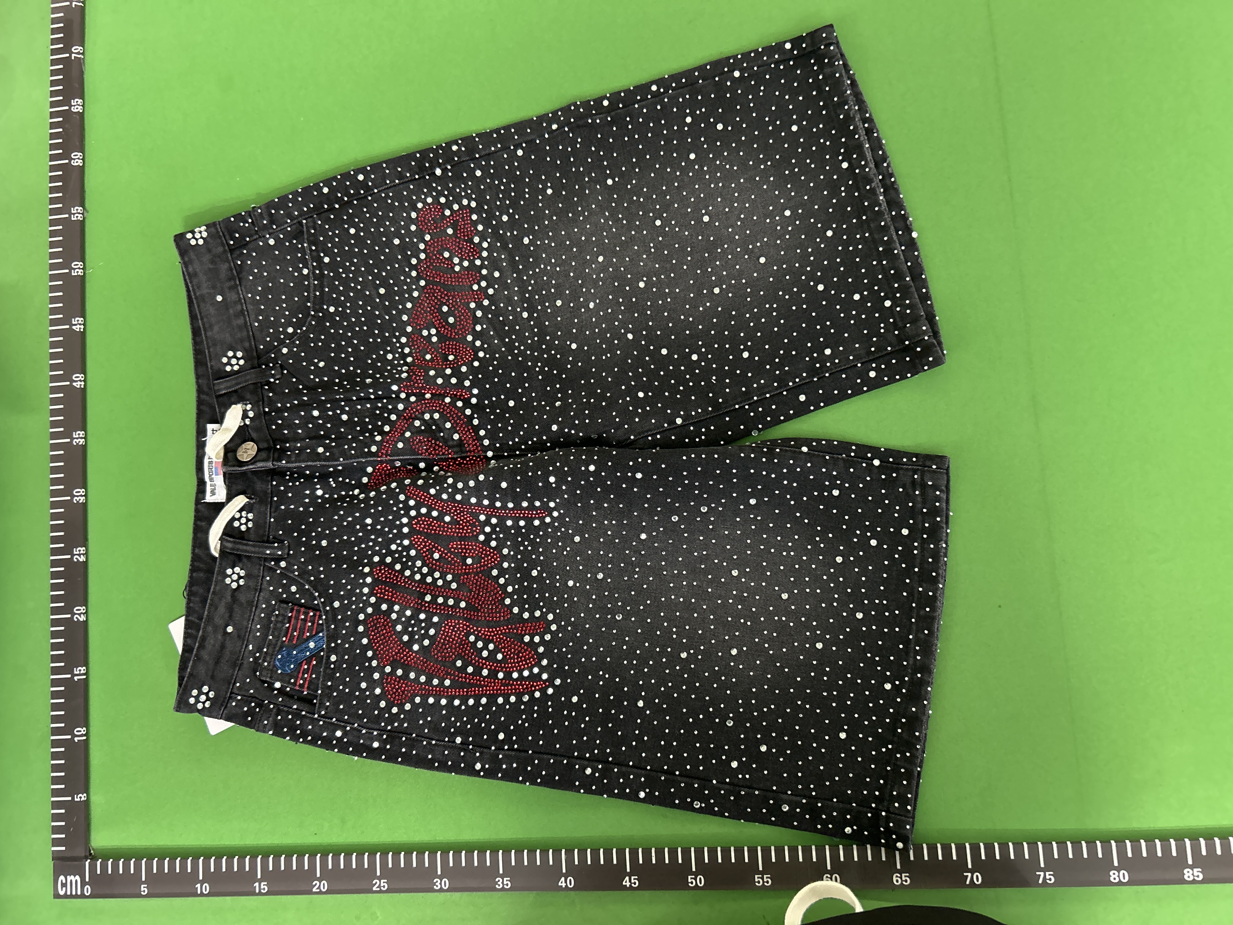 Foto QC 2 de Vale Valley Forever Denim Shorts Iced Out Hot-Studded Black