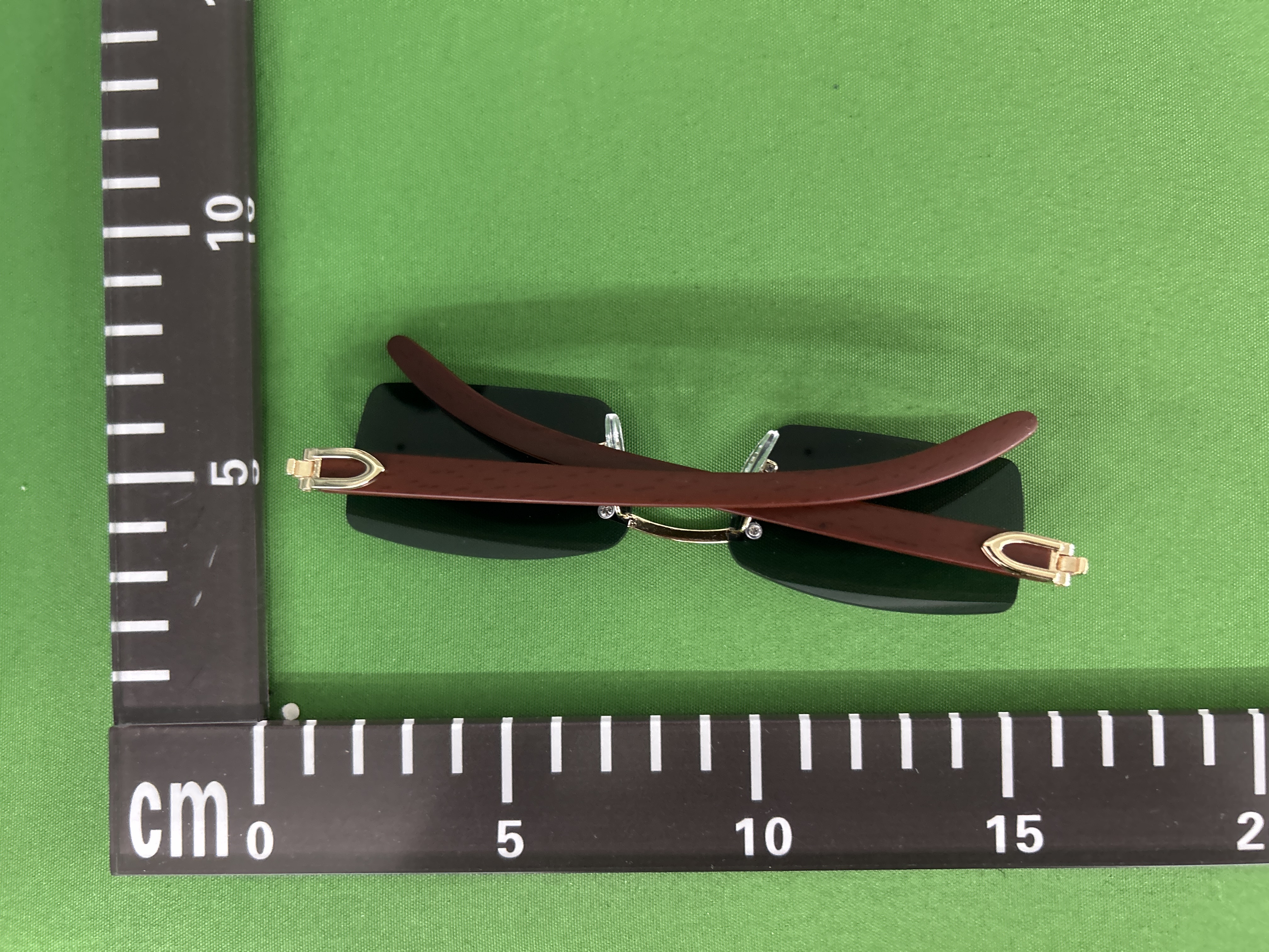 Foto QC 4 de Cartier Rimless Square-Frame Wood Sunglasses Gold Brown Gradient Blue (CT0052S)