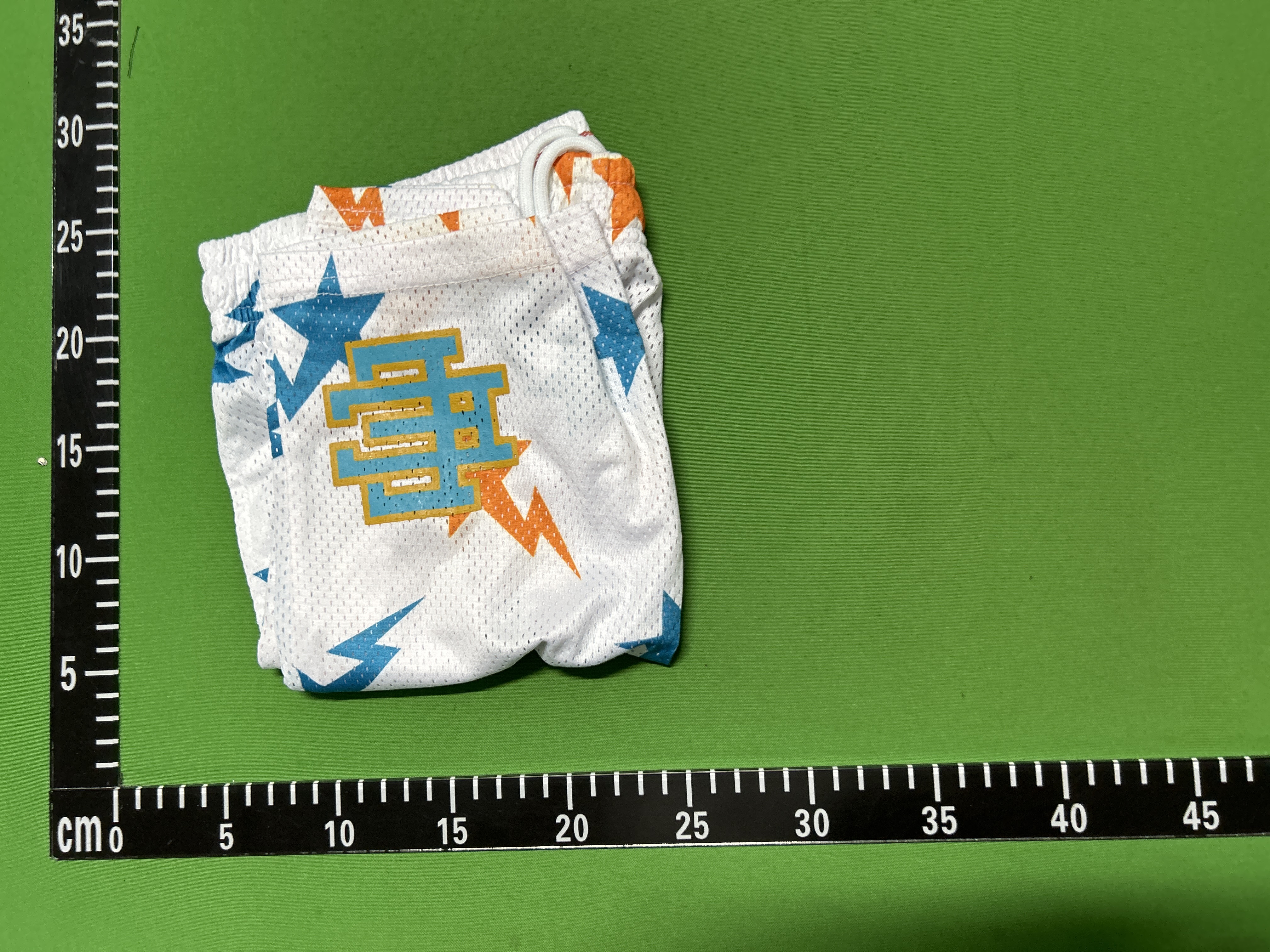 Foto QC 5 de Eric Emanuel BAPE Basic Short Basketball Shorts Mesh White Orange Blue