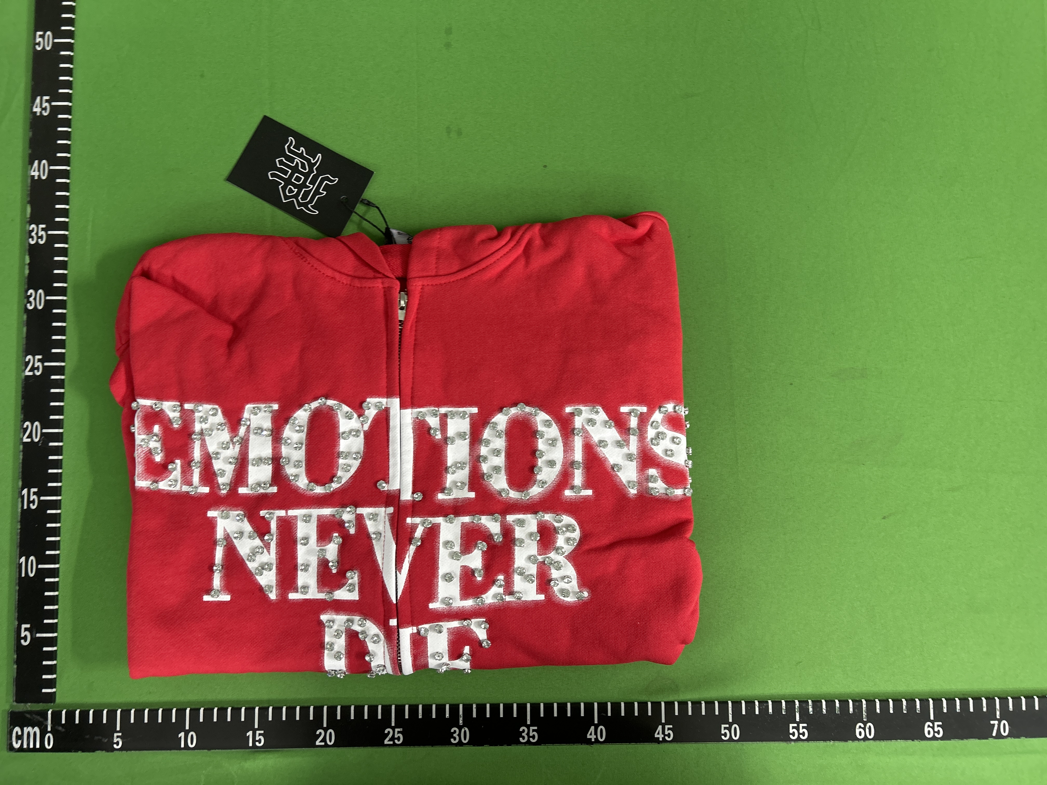Foto QC 5 de Other Zip-up Hoodie Jacket Rhinestone Emotions Never Die Red